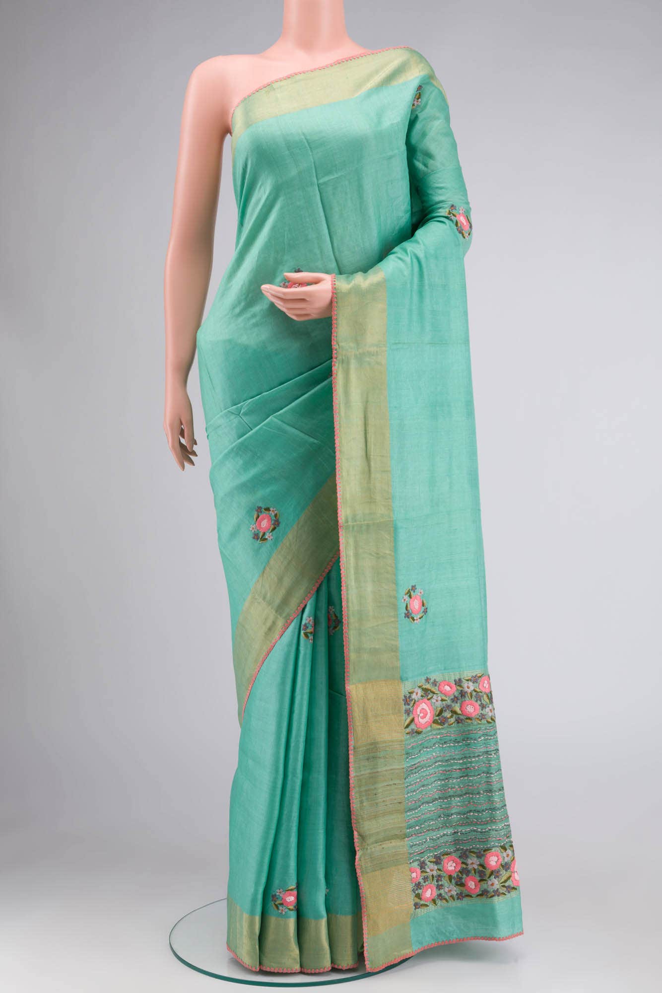 Green Bhagalpuri Tussar Silk Saree