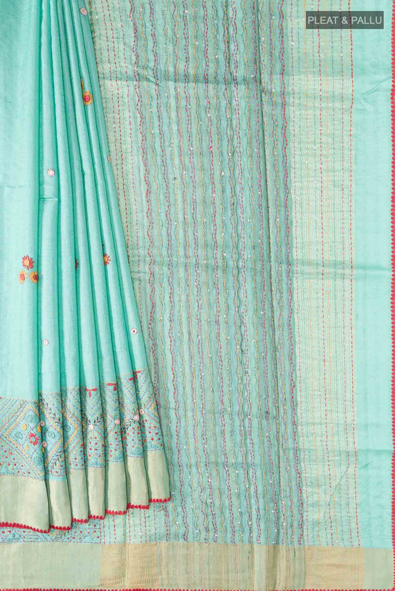 Green Bhagalpuri Tussar Silk Saree