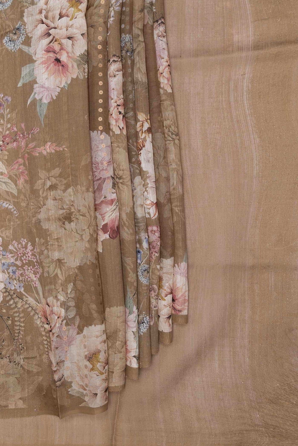 Beige Tussar Silk Saree