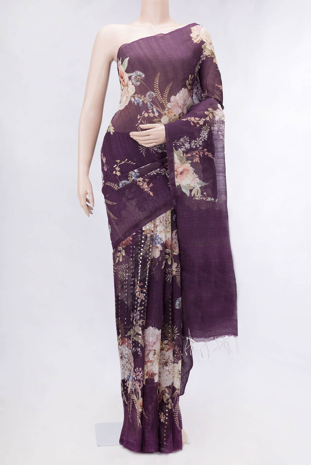Burgundy Linen Saree