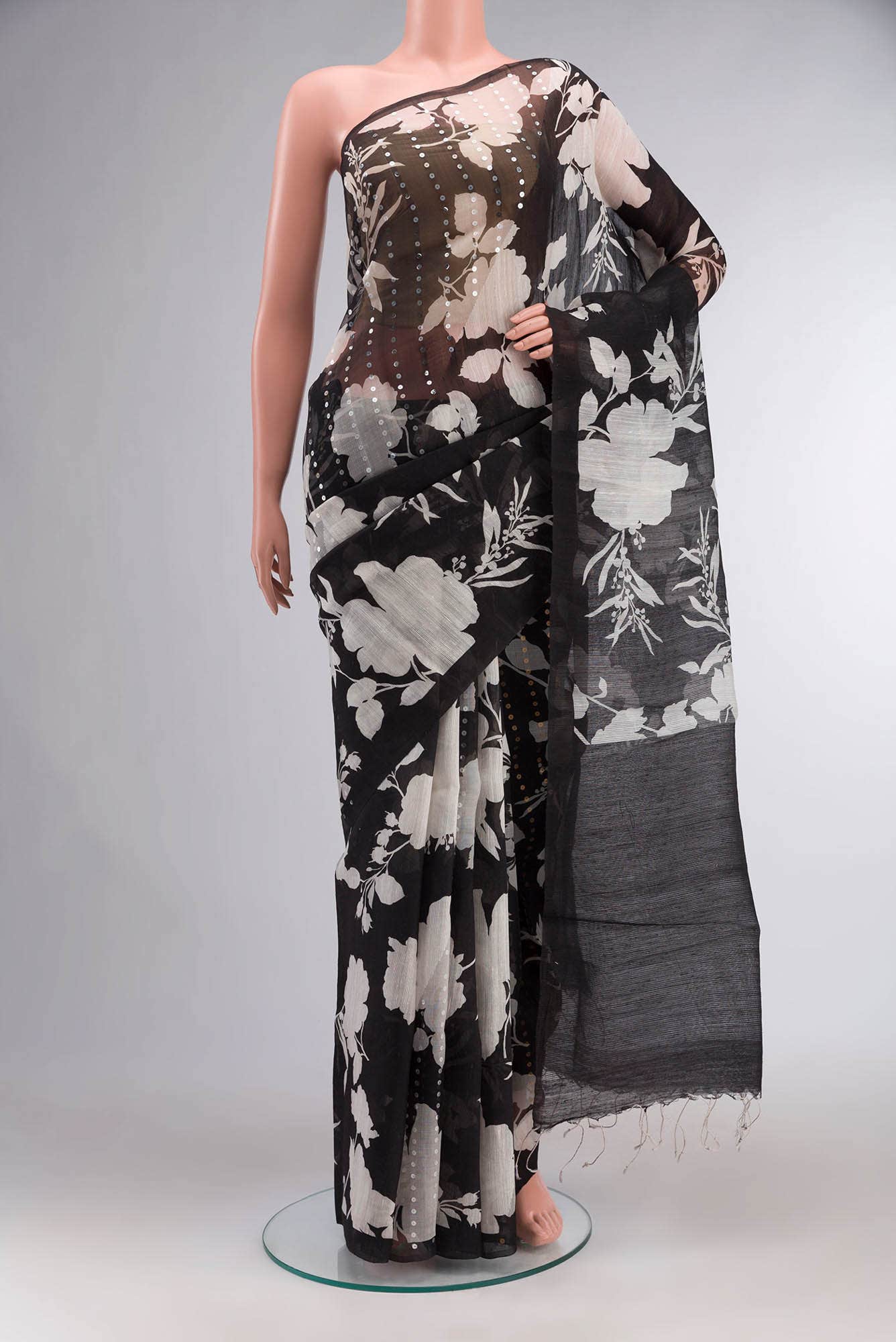 Black Bhagalpuri Tussar Silk Saree