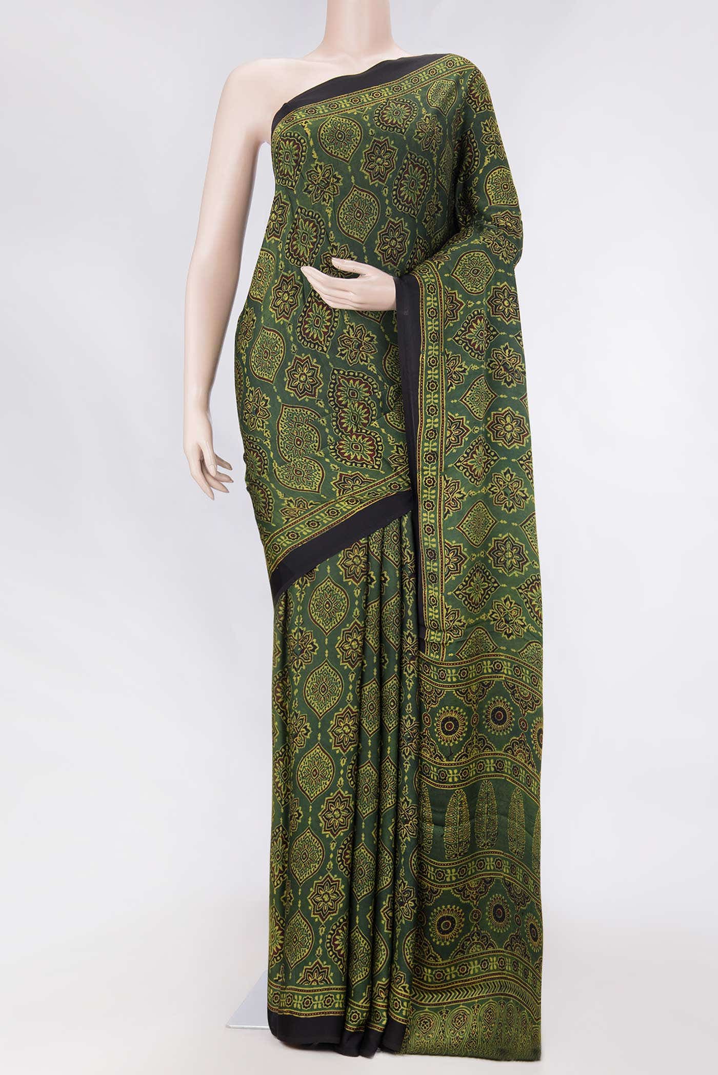 Green Dual Tone Blended Mysore Crepe Saree