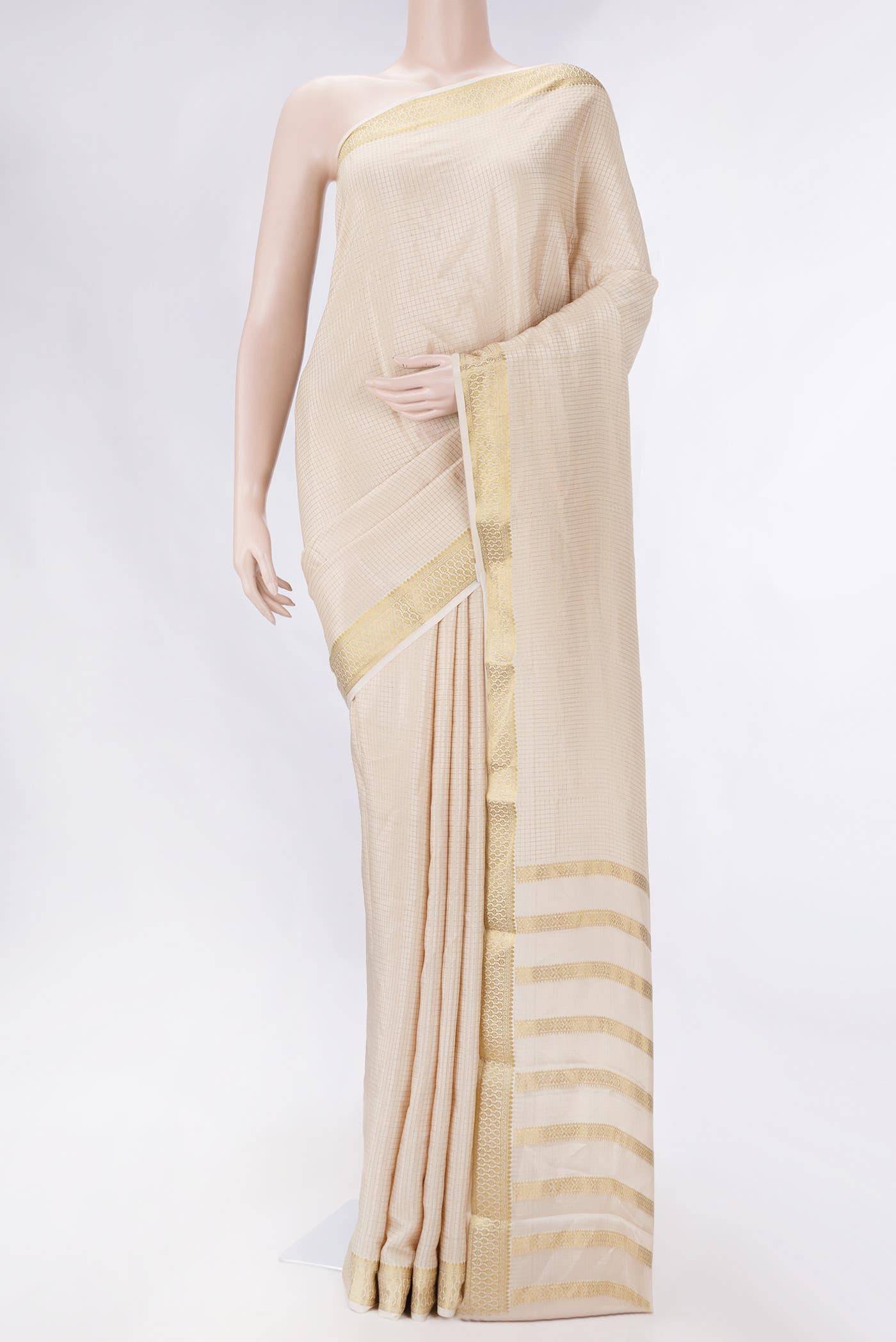 Beige Dual Tone Mysore Crepe Saree