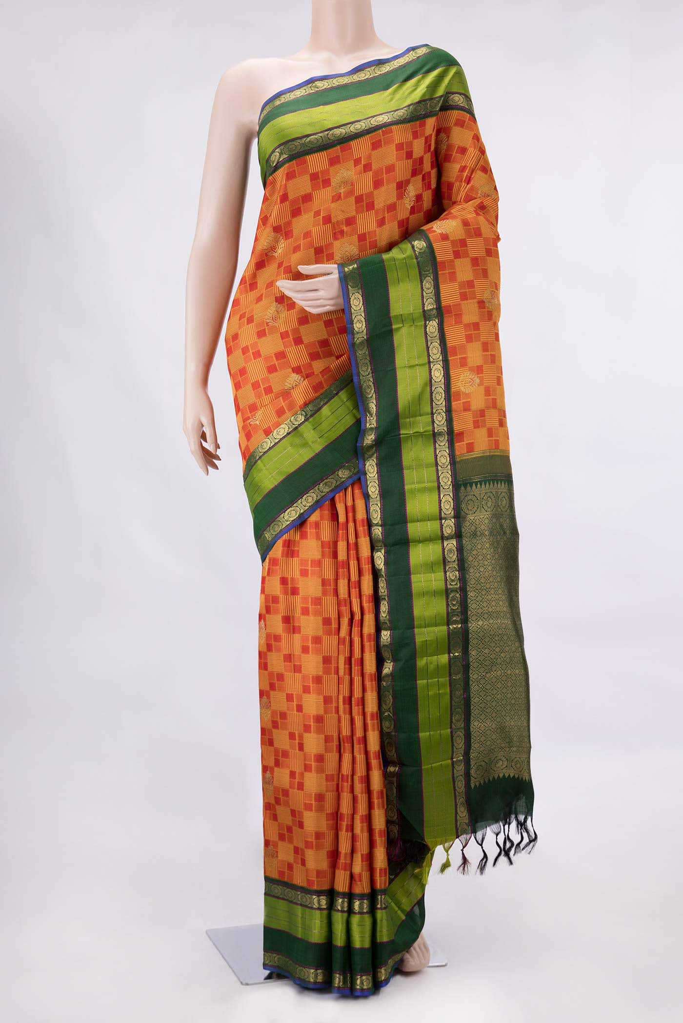 Pure Silk Pure Zari Mustard Dual Tone Kanchipuram Saree