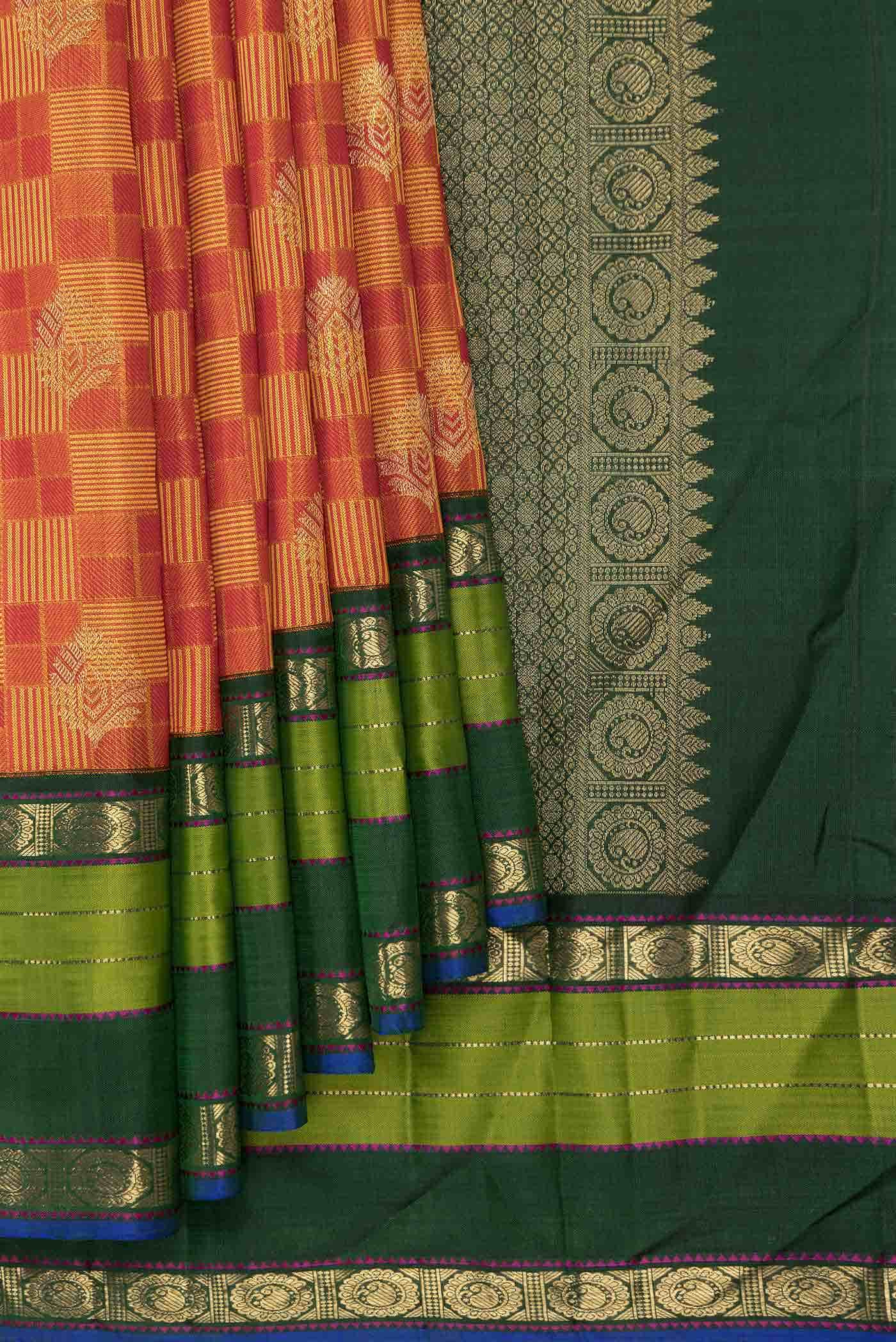 Pure Silk Pure Zari Mustard Dual Tone Kanchipuram Saree