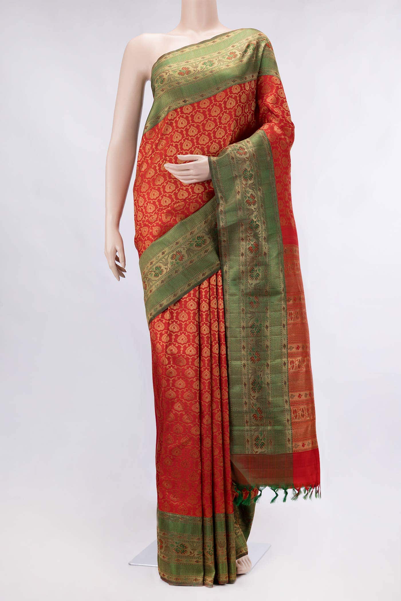 Pure Silk Pure Zari Red Dual Tone Kanchipuram Saree