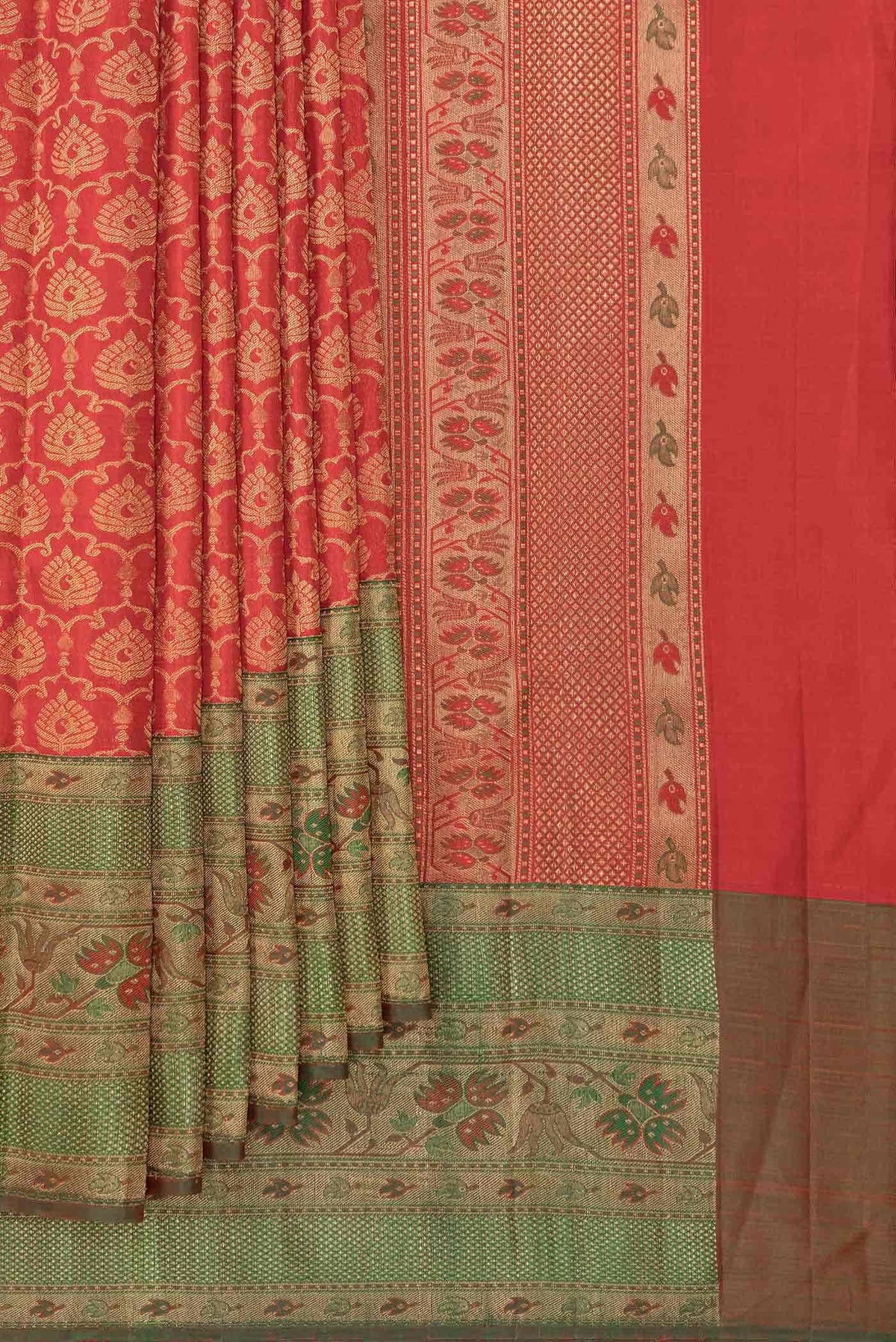 Pure Silk Pure Zari Red Dual Tone Kanjivaram Saree