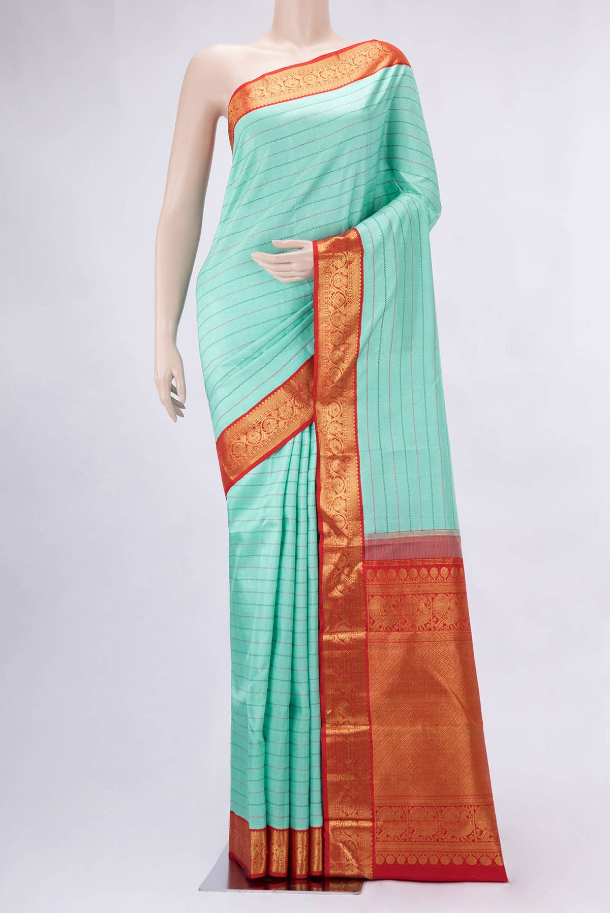 Pure Silk Pure Zari Sky Blue Dual Tone Kanjivaram Saree