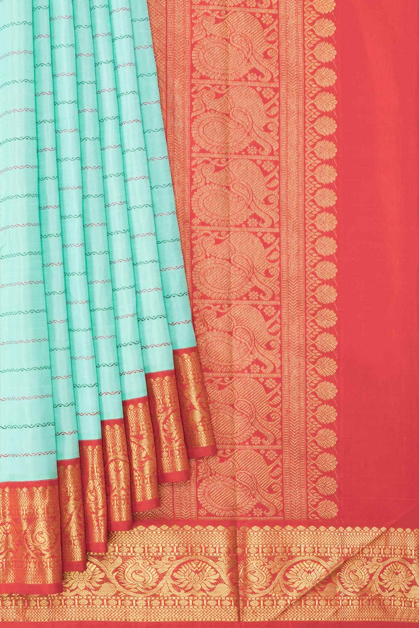 Pure Silk Pure Zari Sky Blue Dual Tone Kanjivaram Saree