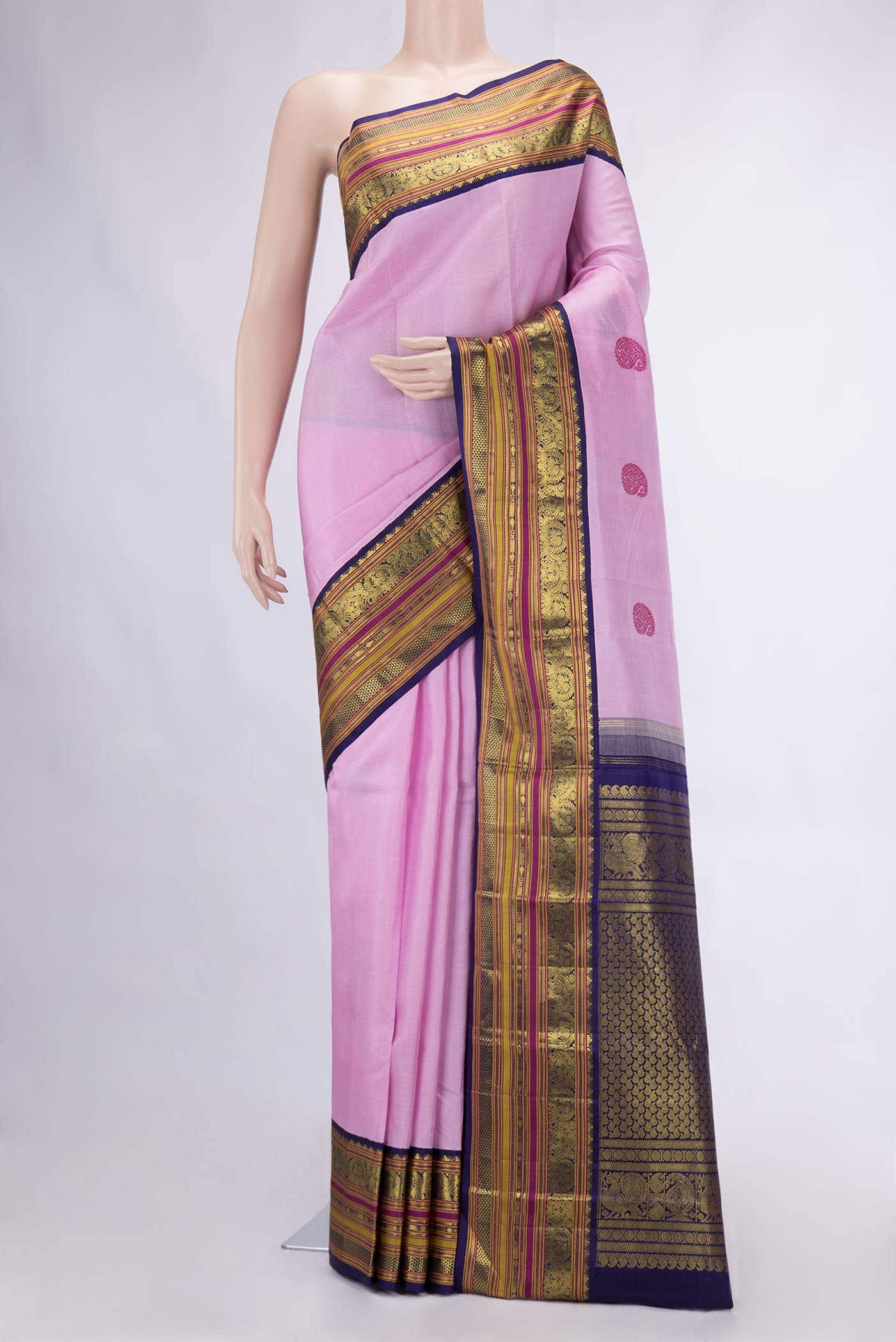Pure Silk Pure Zari Black and Orange Dual Tone Kanchipuram Saree