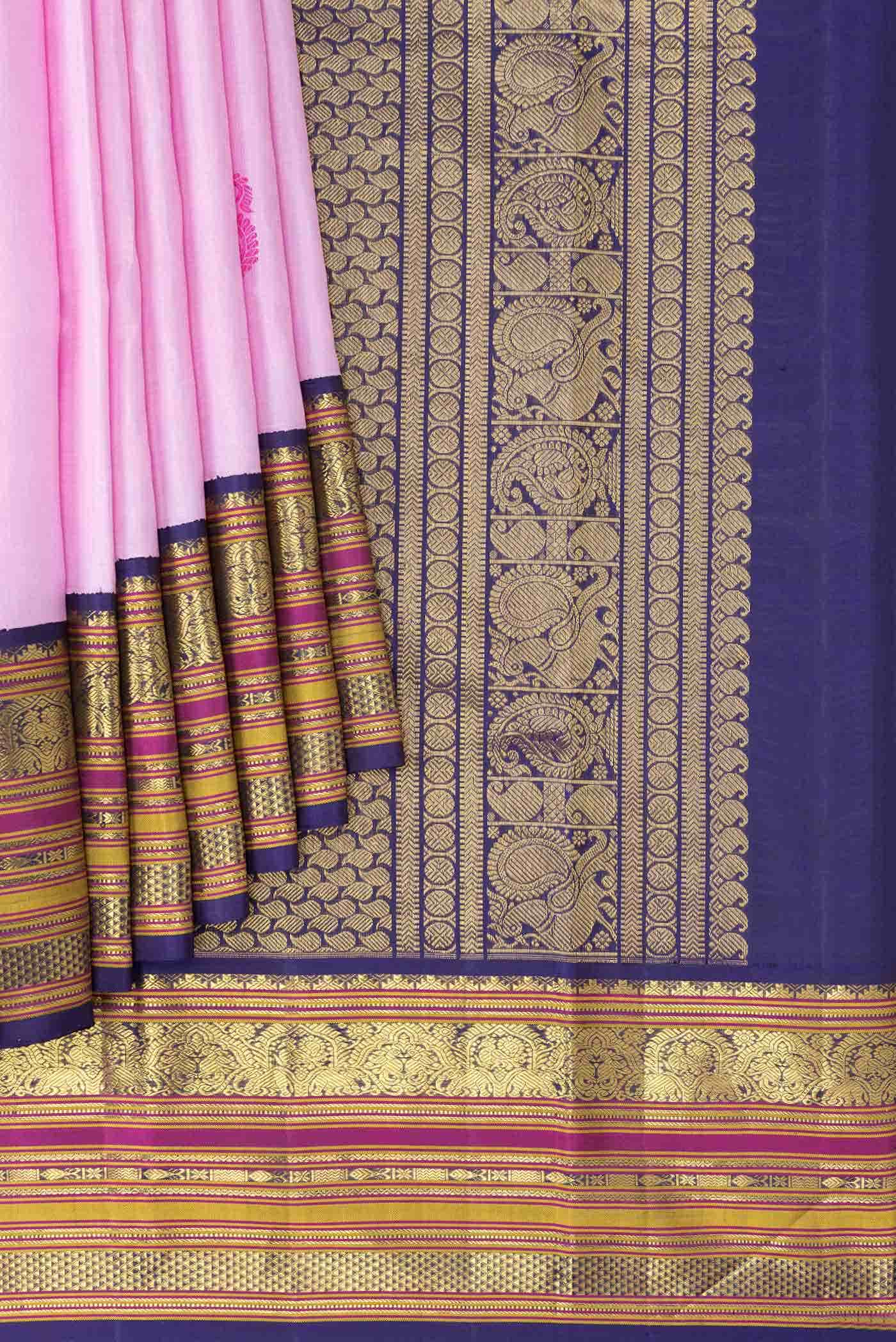 Pure Silk Pure Zari Black and Orange Dual Tone Kanchipuram Saree
