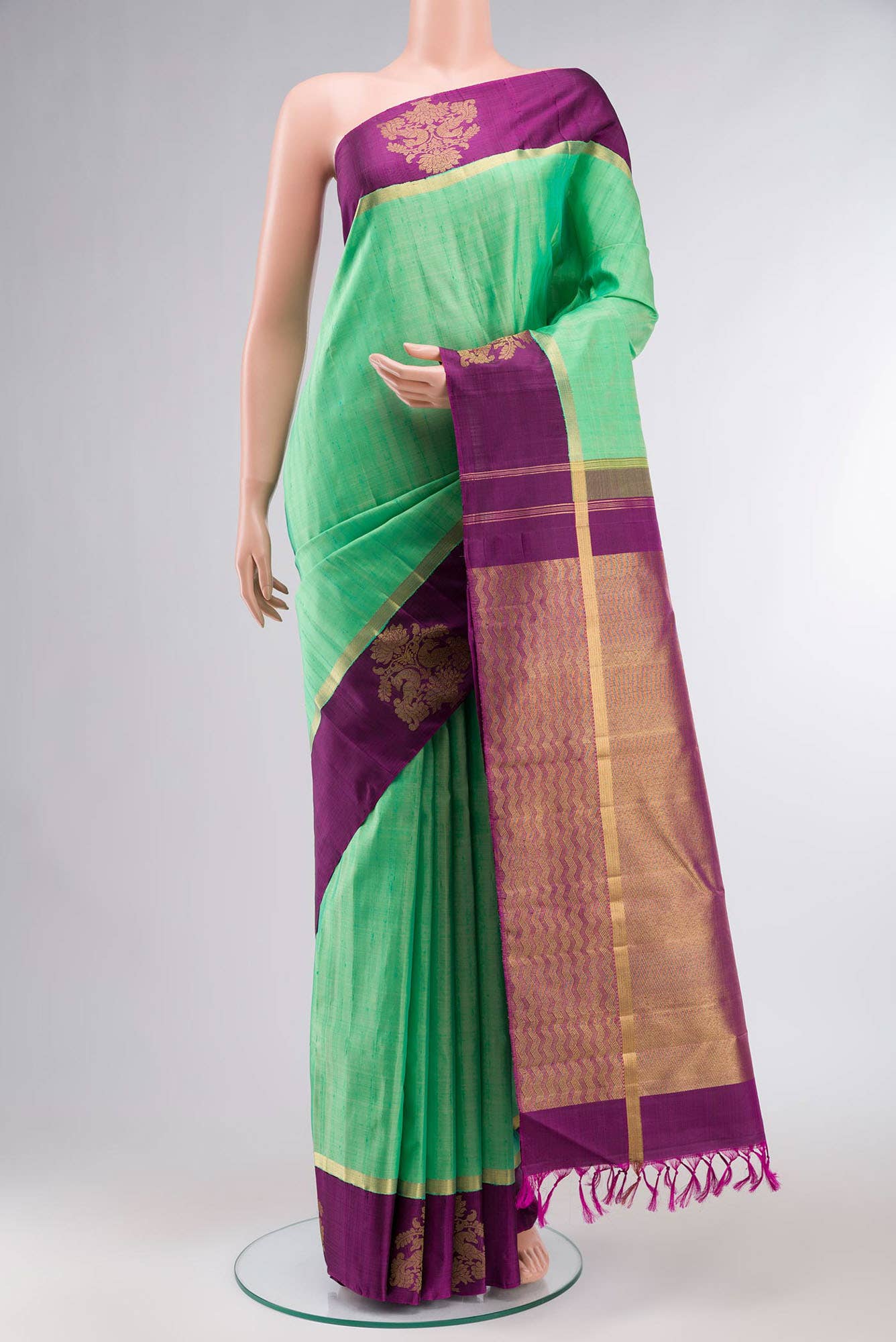 Green With Blue Dual Tone Kanchipuram Silk Saree