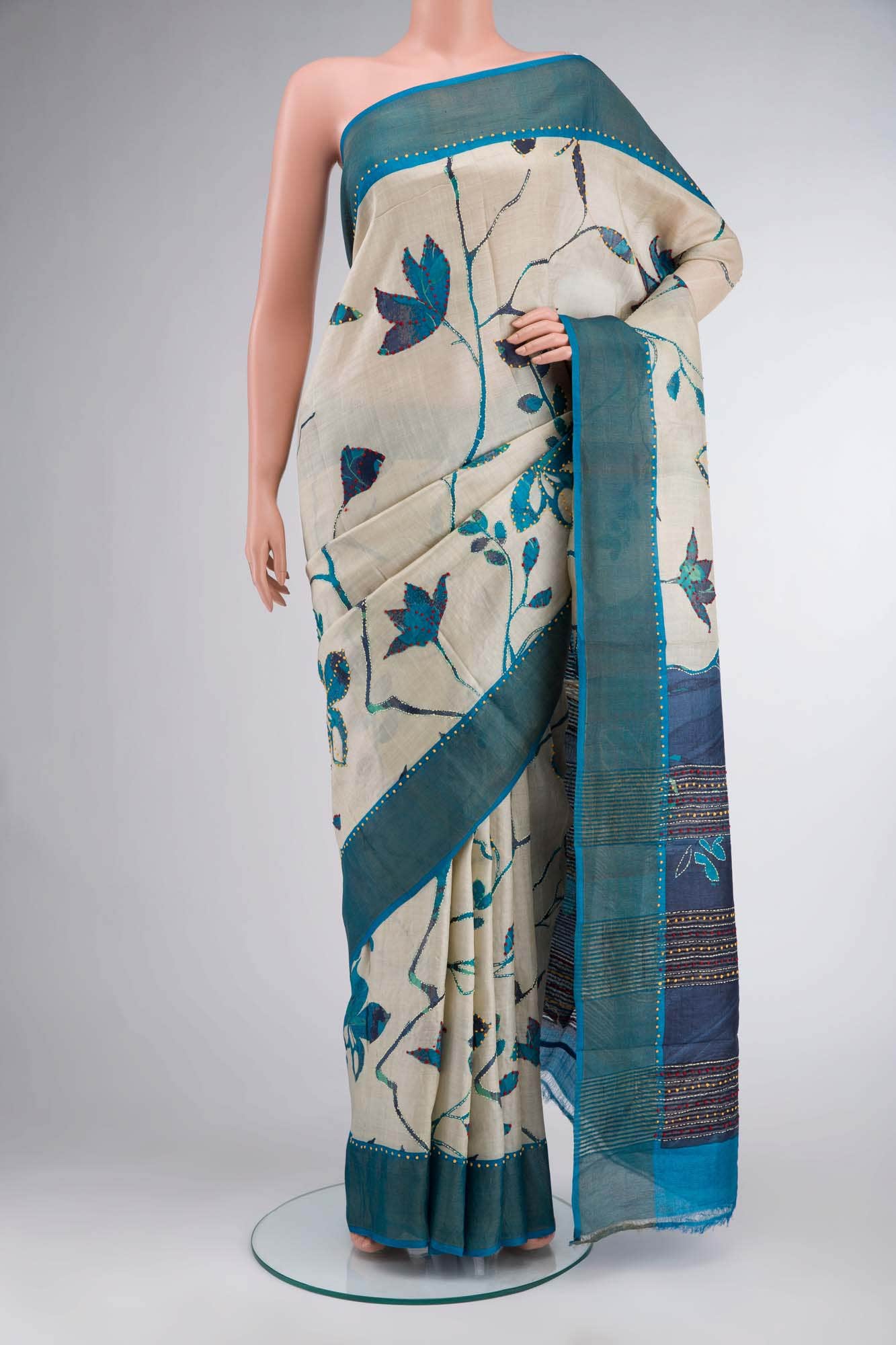 Beige Bhagalpuri Tussar Silk Saree