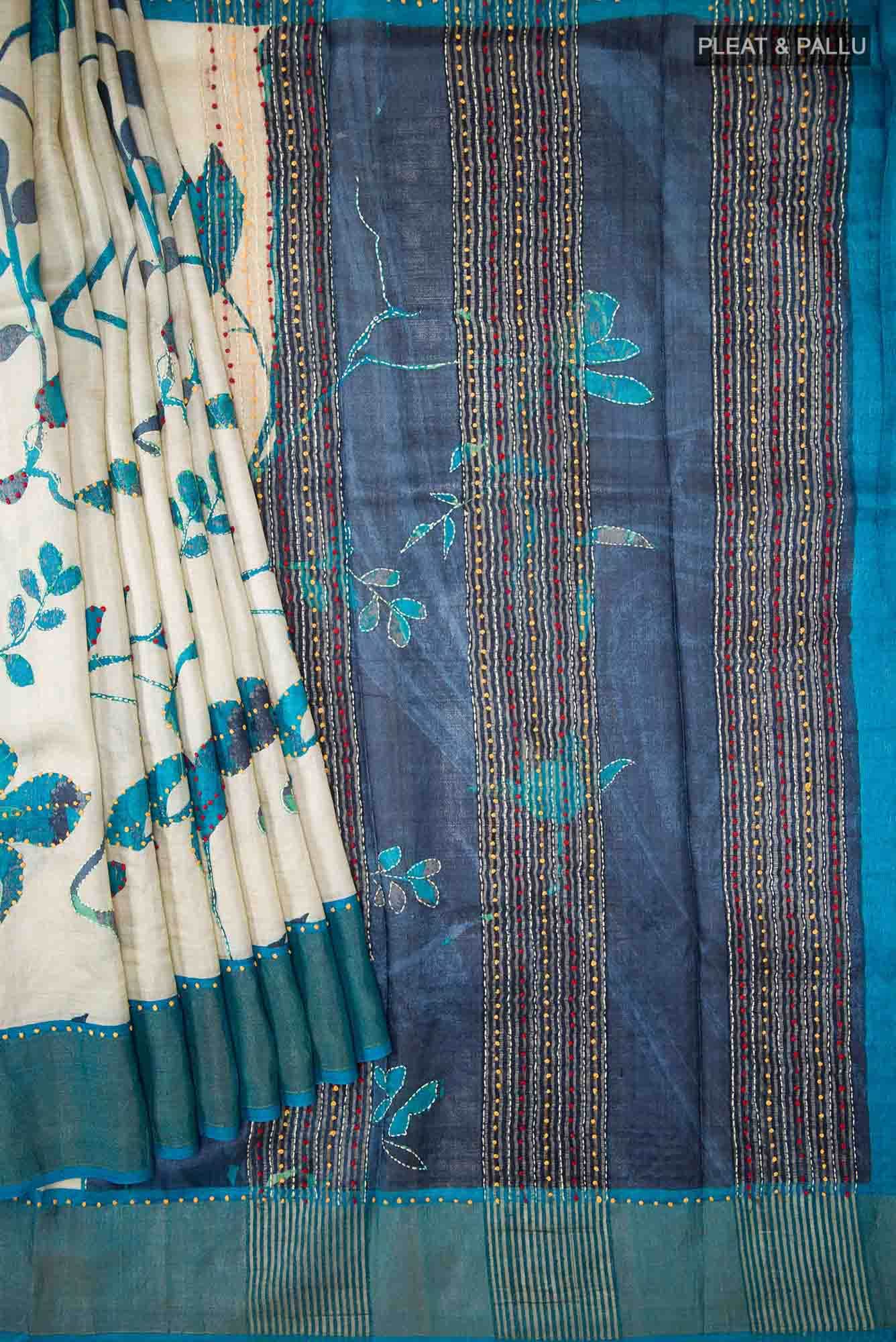 Beige Bhagalpuri Tussar Silk Saree
