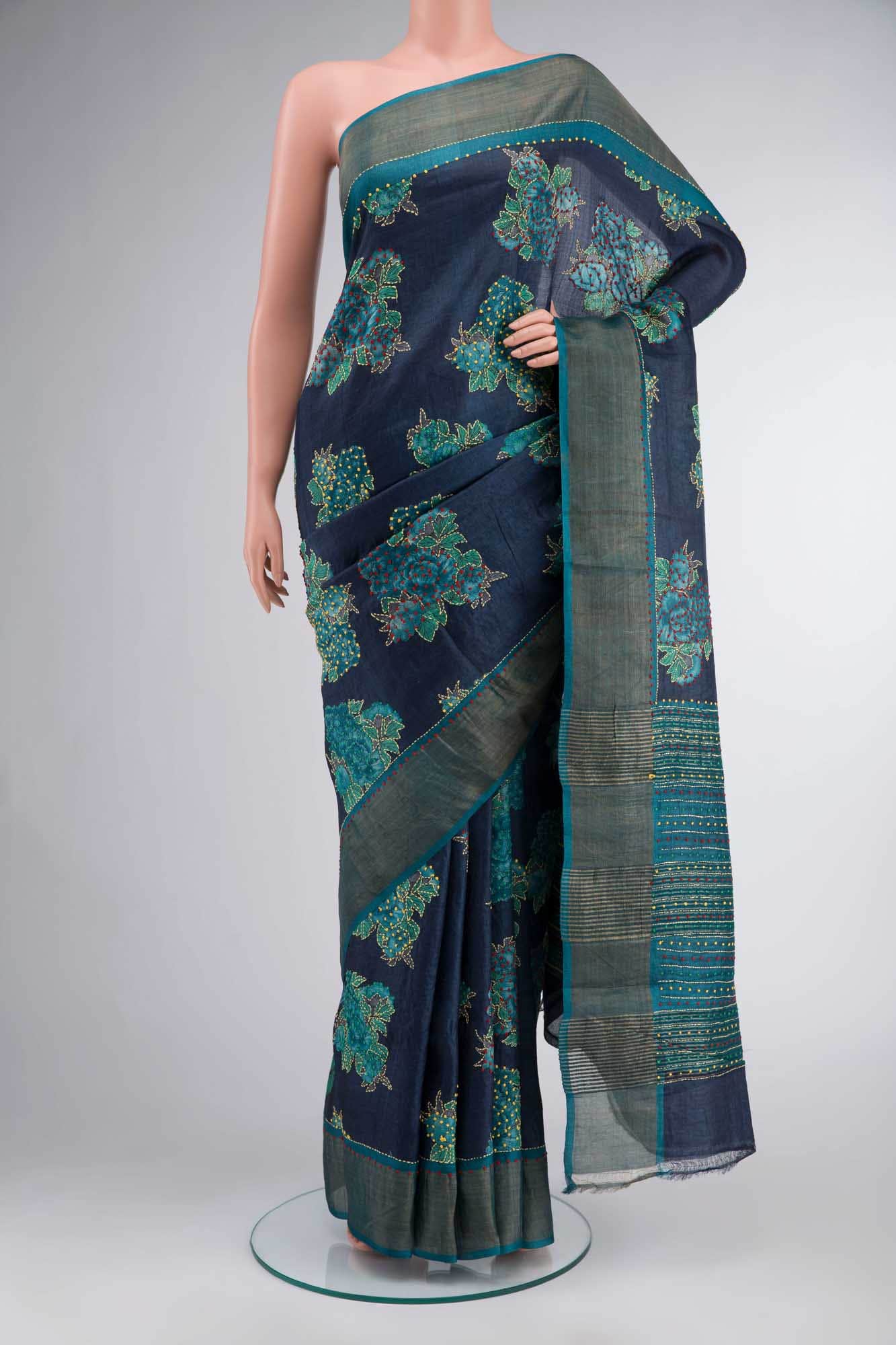 Blue Bhagalpuri Tussar Silk Saree