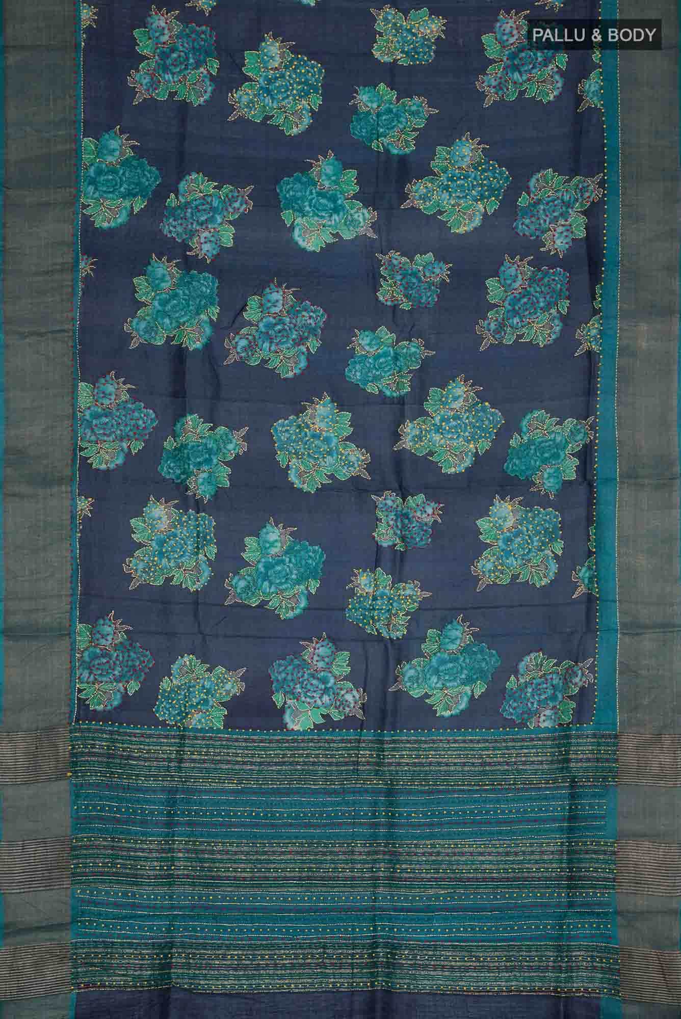 Blue Bhagalpuri Tussar Silk Saree