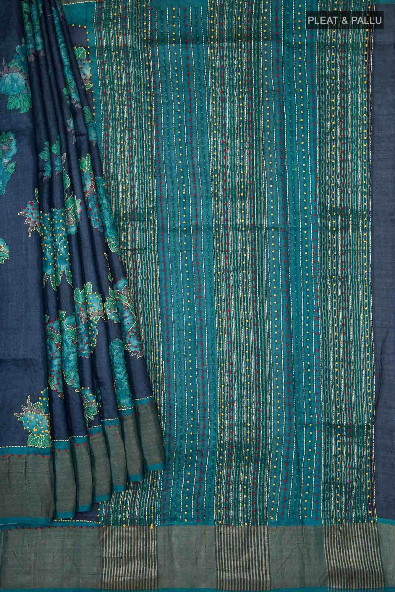 Blue Bhagalpuri Tussar Silk Saree