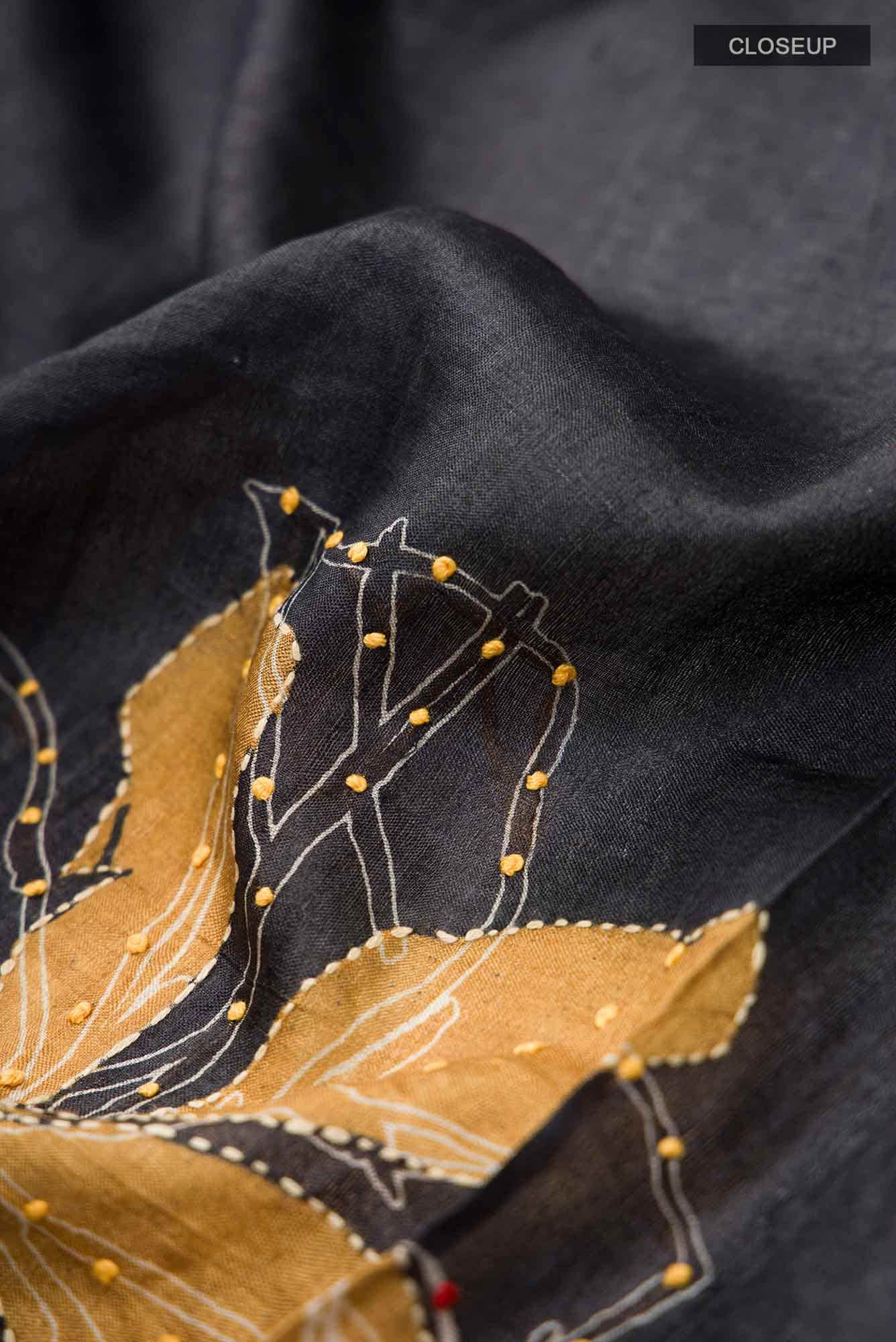 Black Bhagalpuri Tussar Silk Saree
