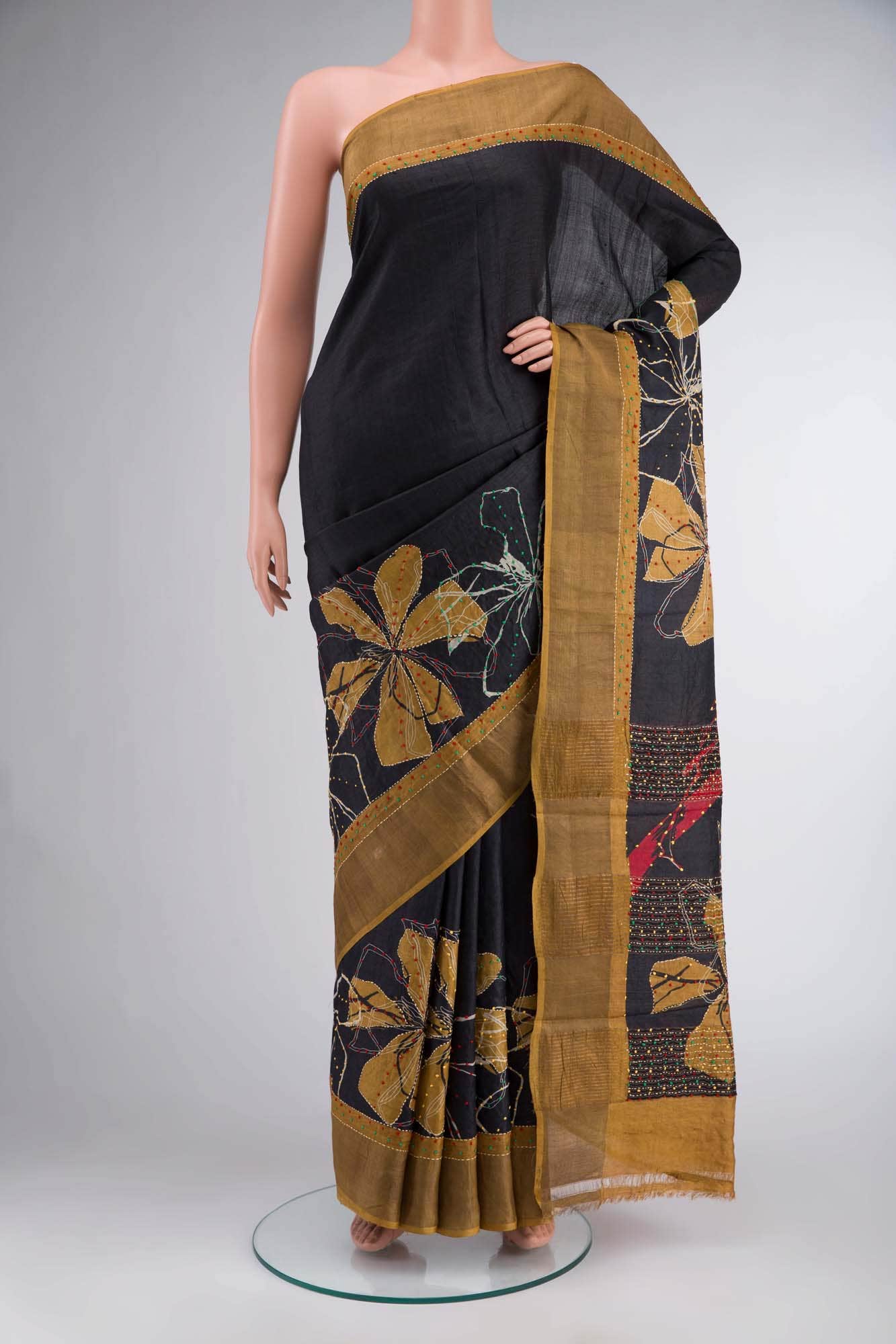 Black Bhagalpuri Tussar Silk Saree