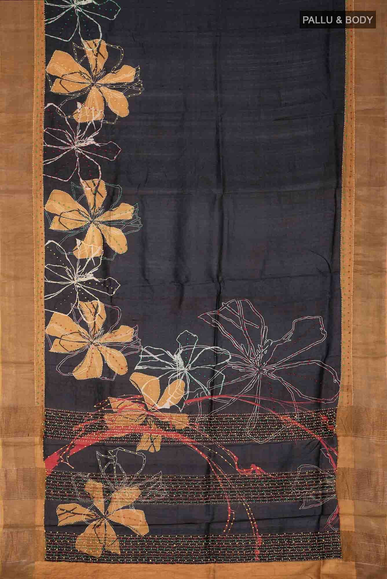 Black Bhagalpuri Tussar Silk Saree