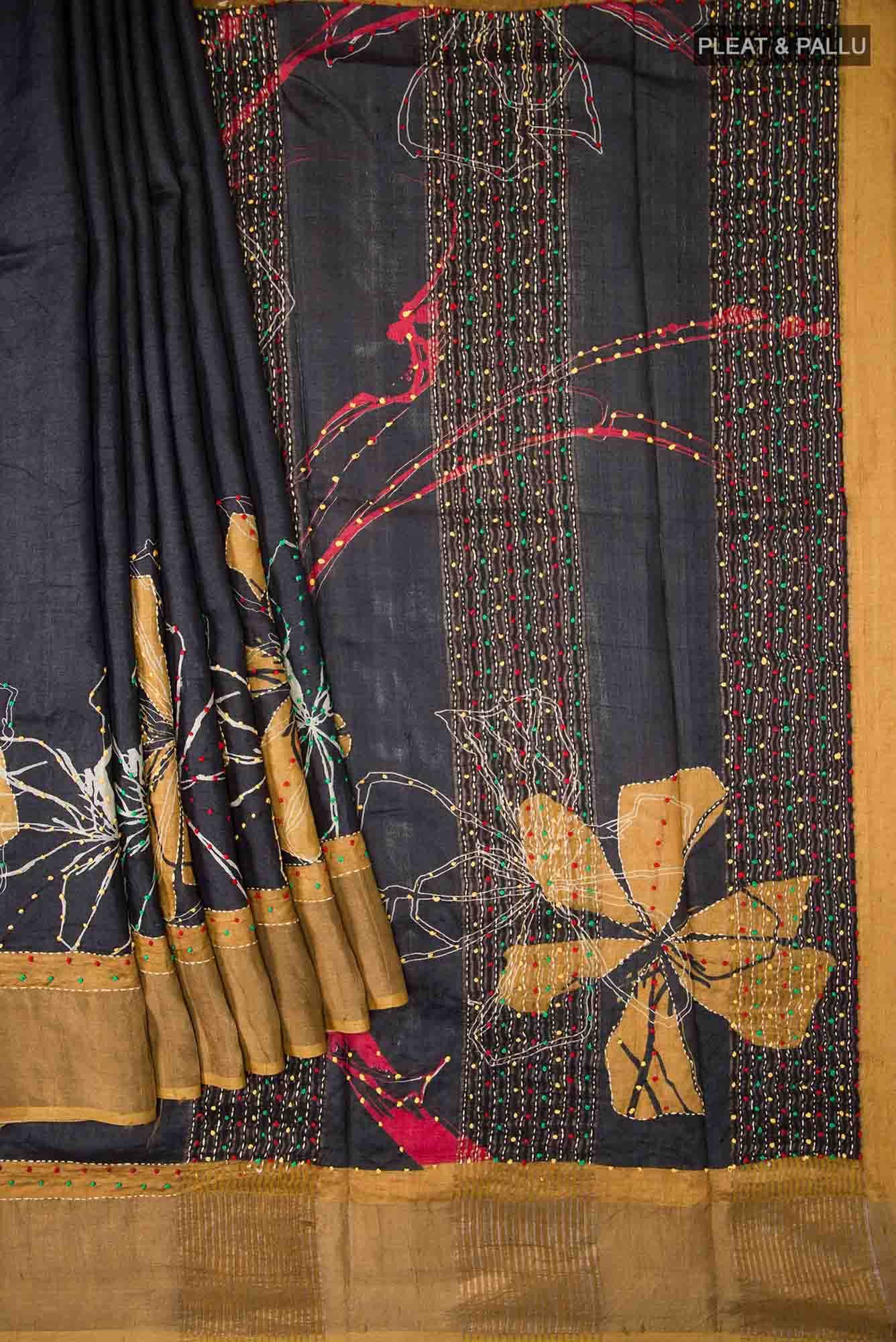 Black Bhagalpuri Tussar Silk Saree