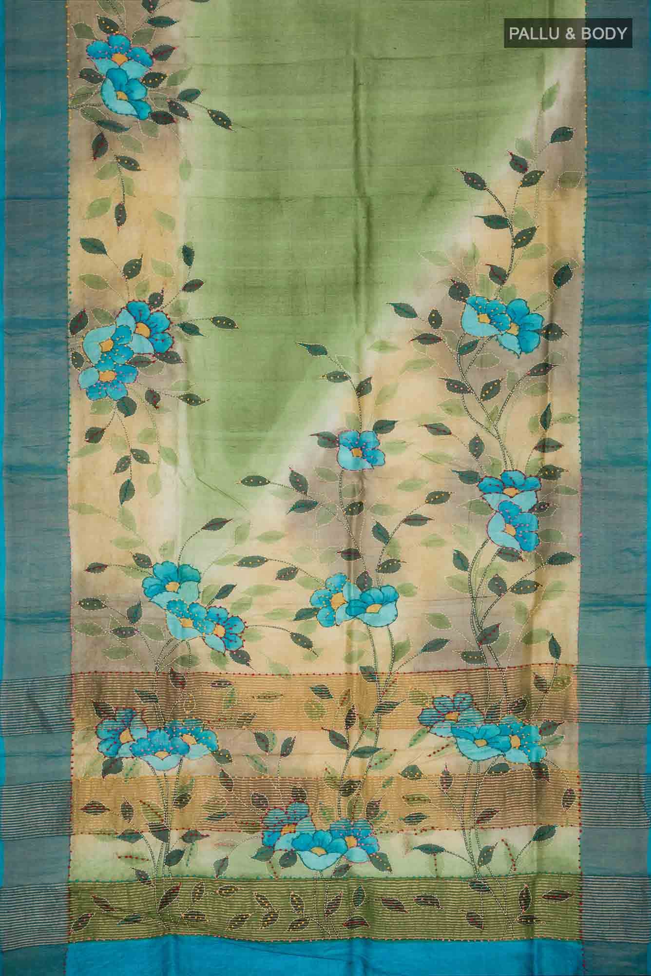 Green Bhagalpuri Tussar Silk Saree