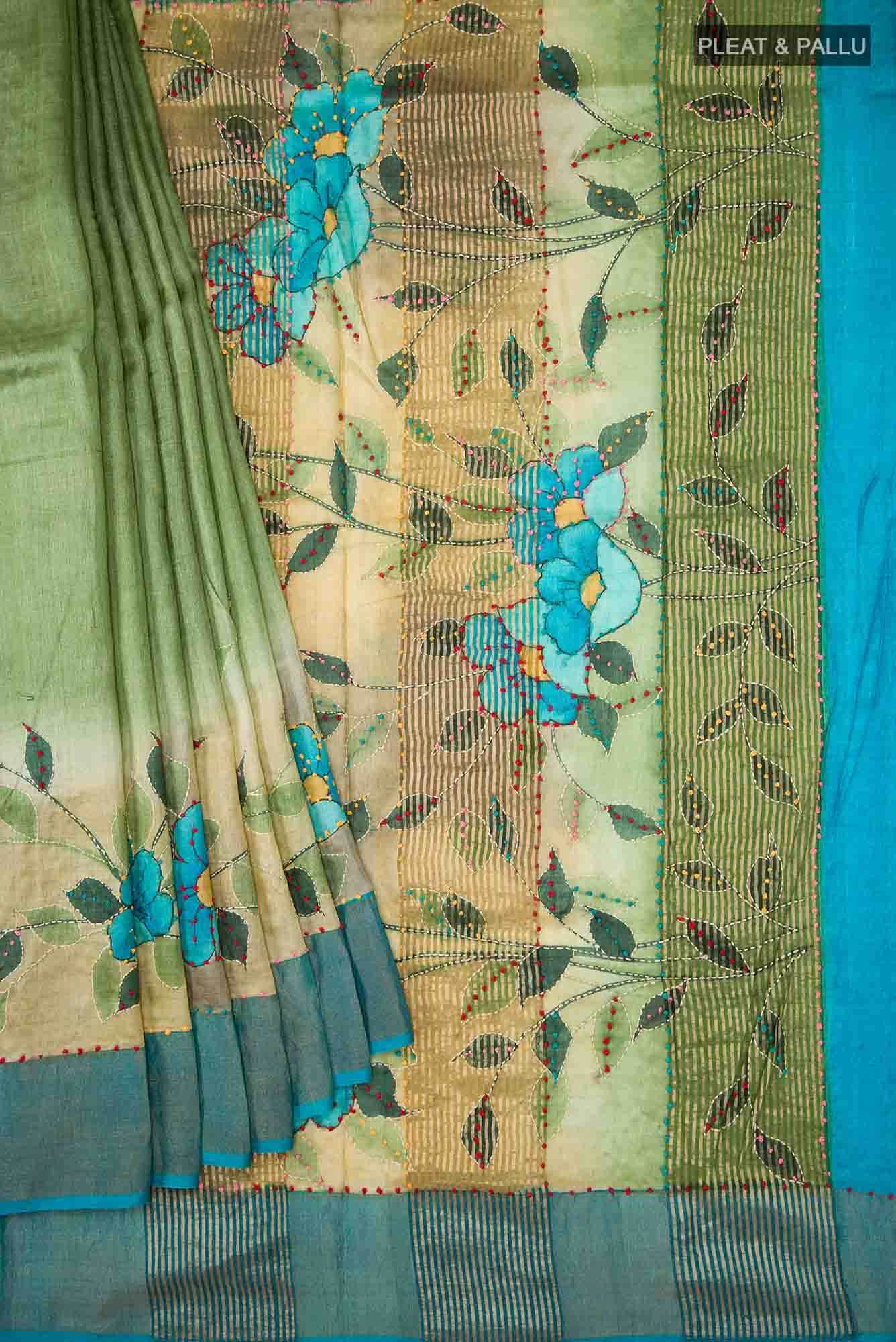 Green Bhagalpuri Tussar Silk Saree