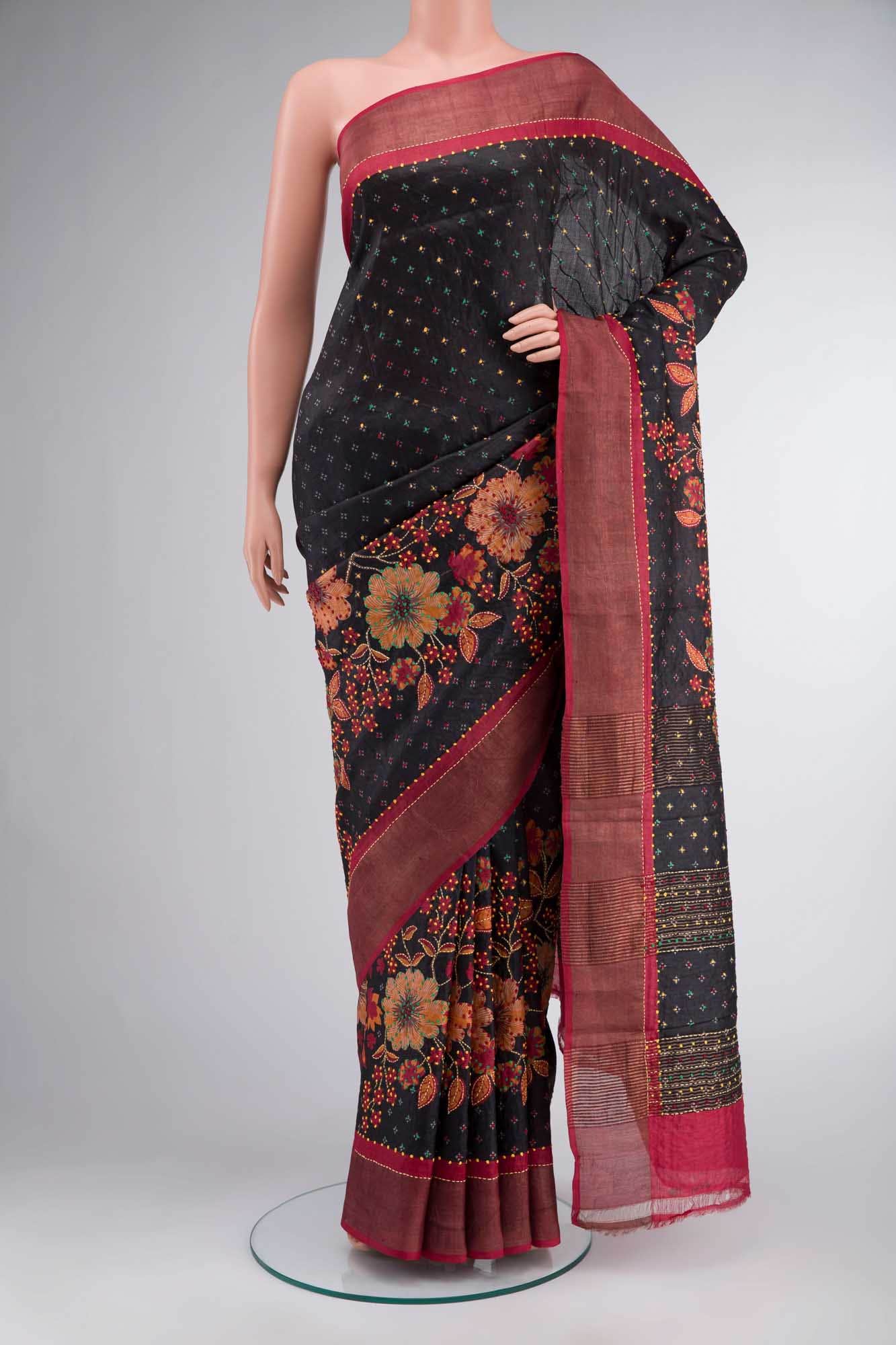 Black Bhagalpuri Tussar Silk Saree