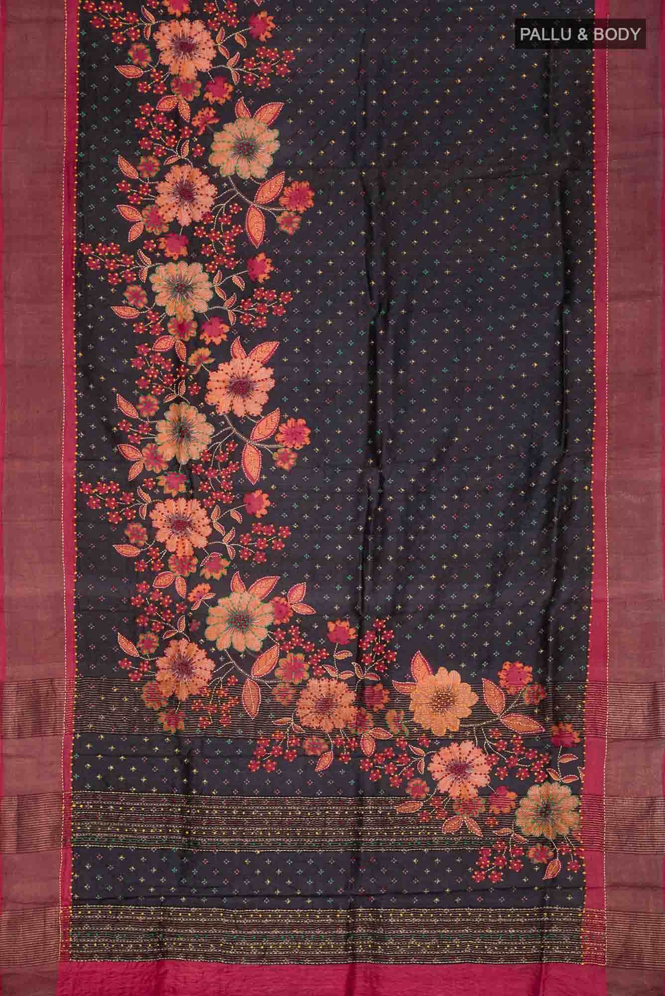 Black Bhagalpuri Tussar Silk Saree