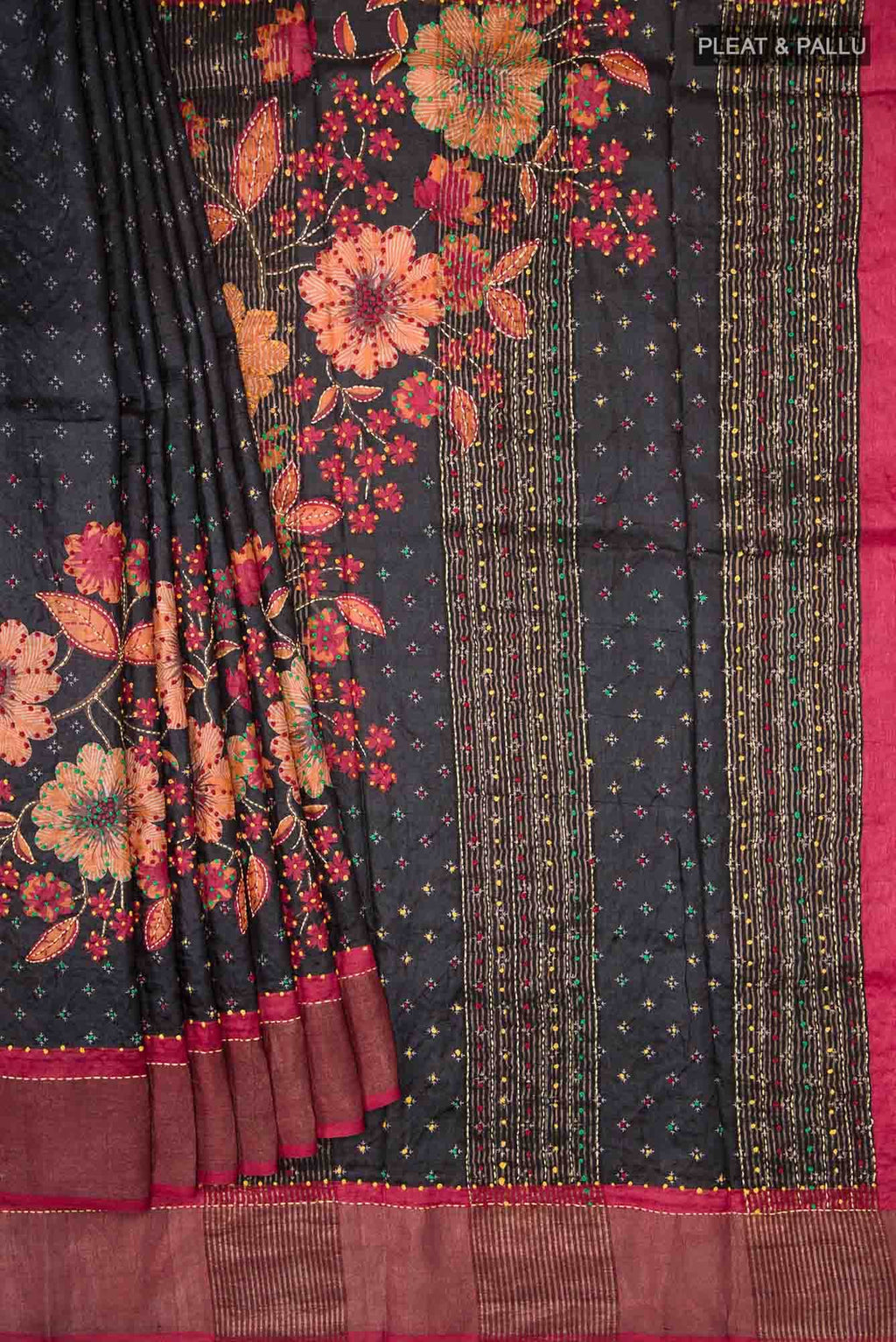 Black Bhagalpuri Tussar Silk Saree