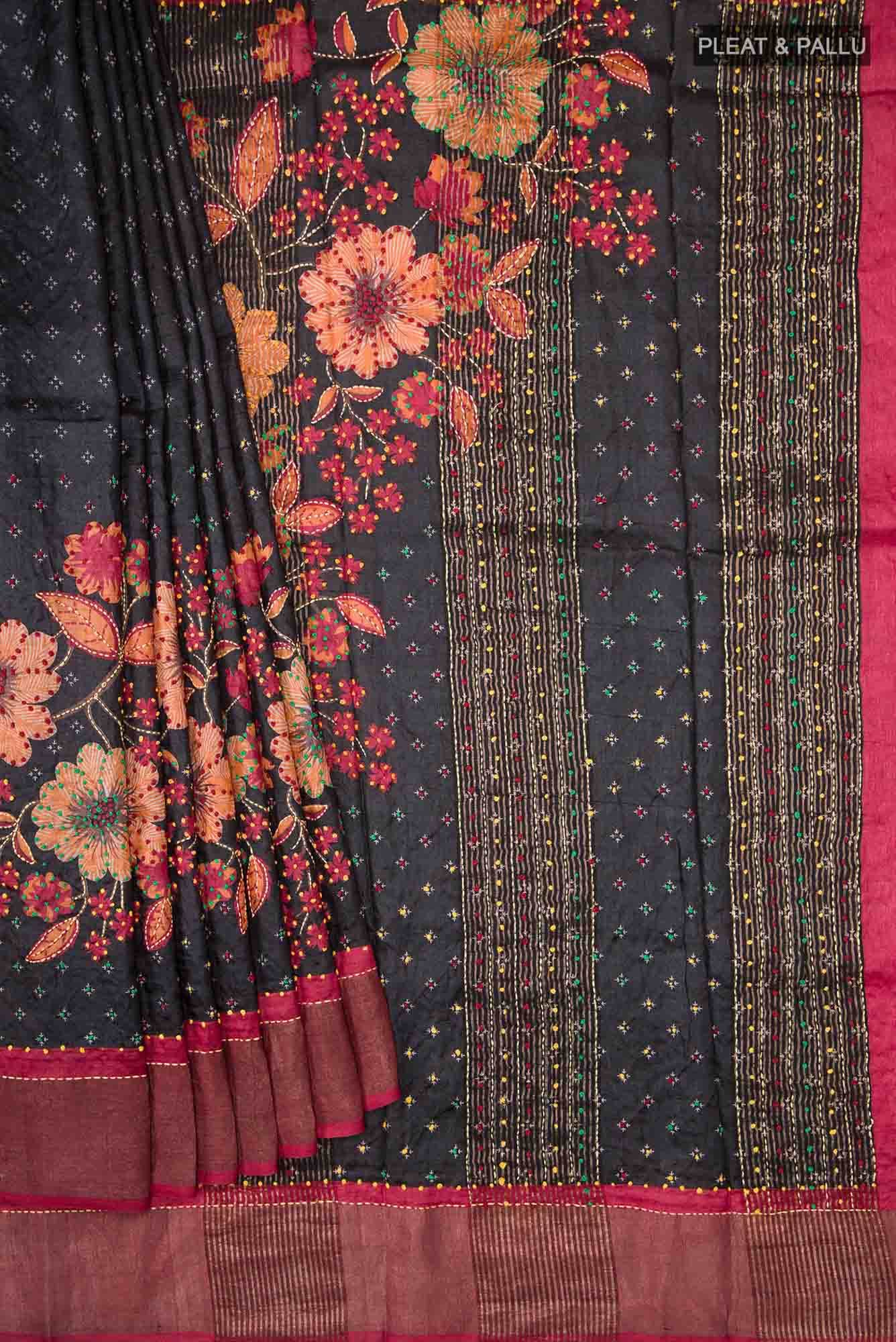 Black Bhagalpuri Tussar Silk Saree