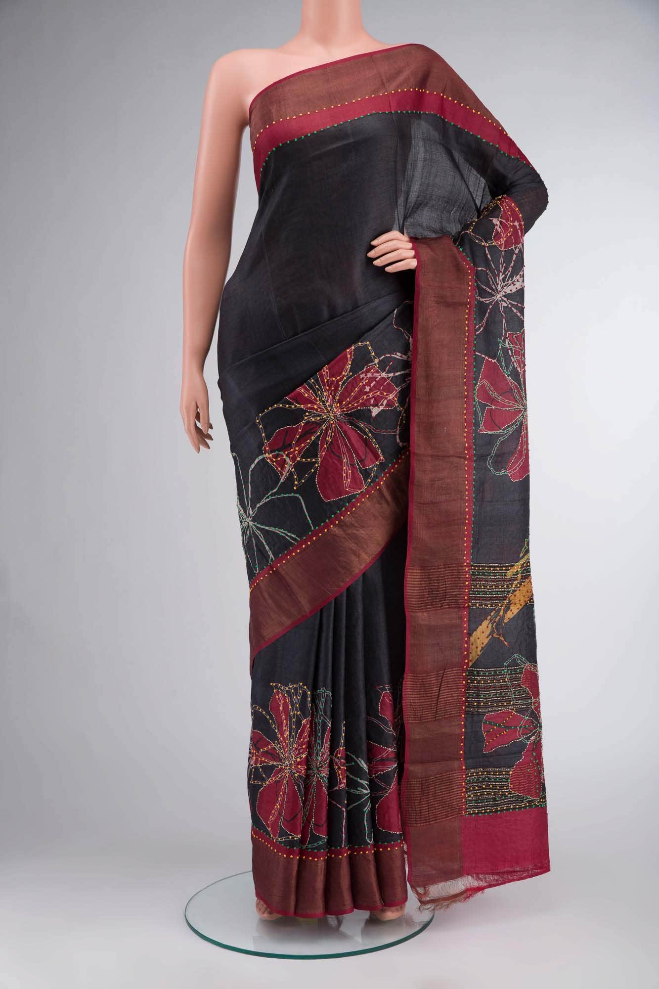 Black Bhagalpuri Tussar Silk Saree
