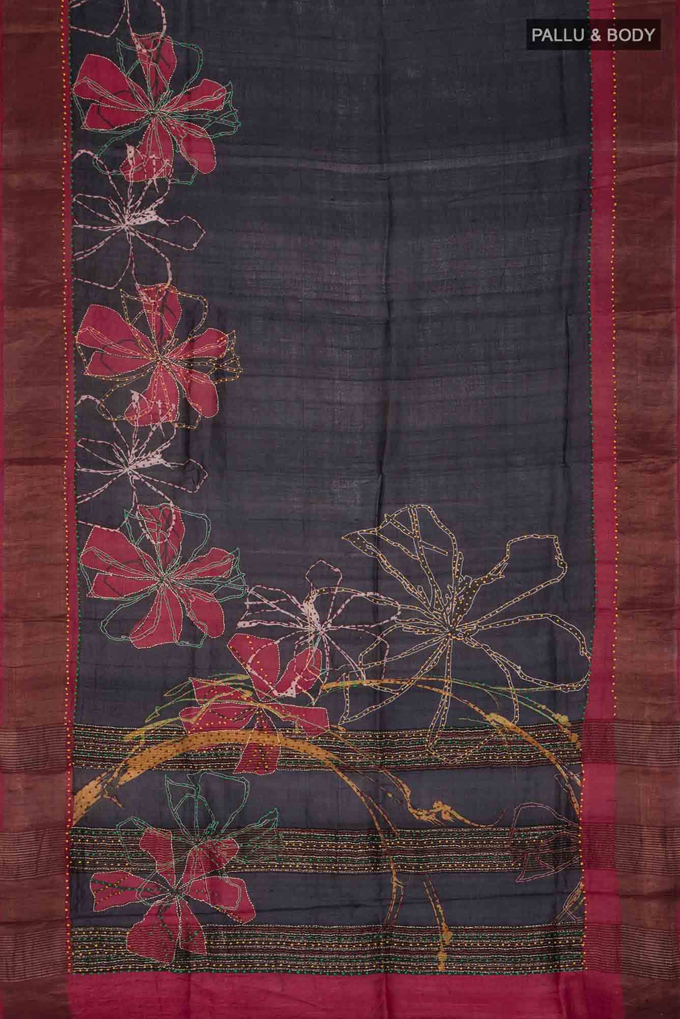 Black Bhagalpuri Tussar Silk Saree
