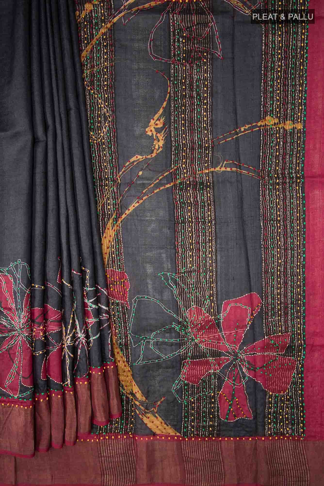 Black Bhagalpuri Tussar Silk Saree