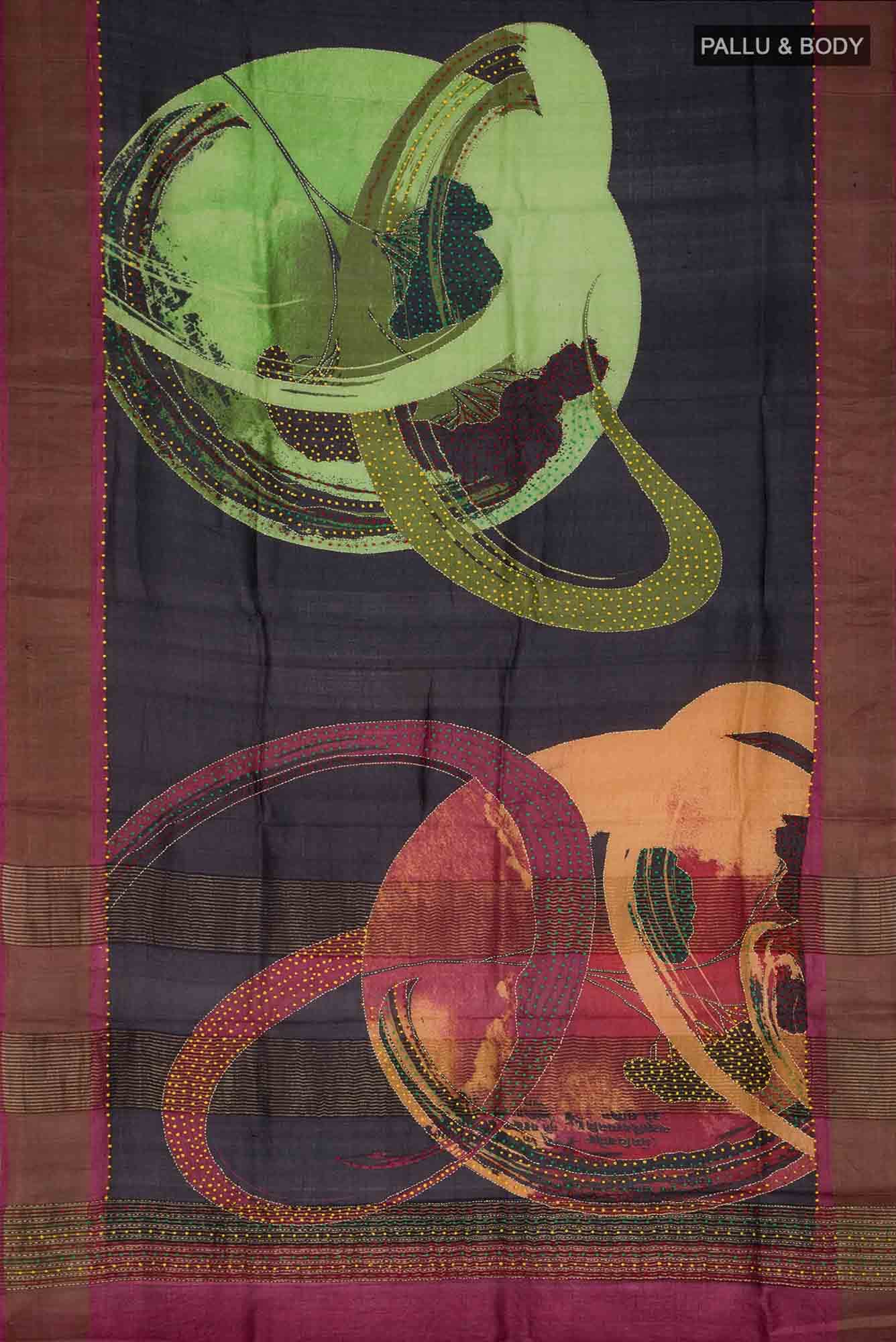 Black Bhagalpuri Tussar Silk Saree