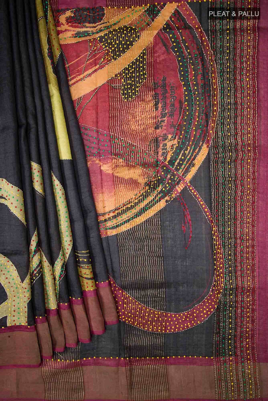 Black Bhagalpuri Tussar Silk Saree