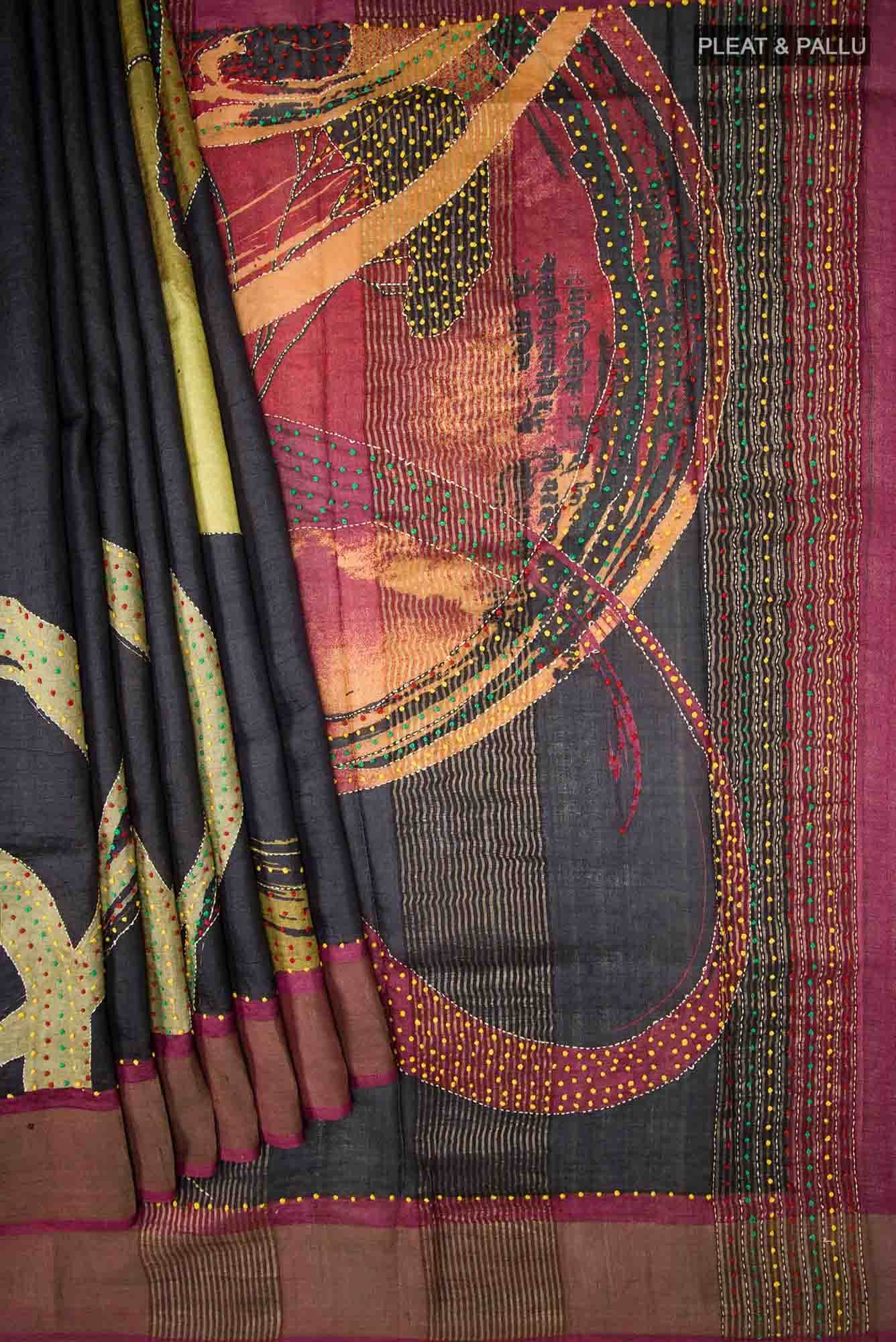 Black Bhagalpuri Tussar Silk Saree