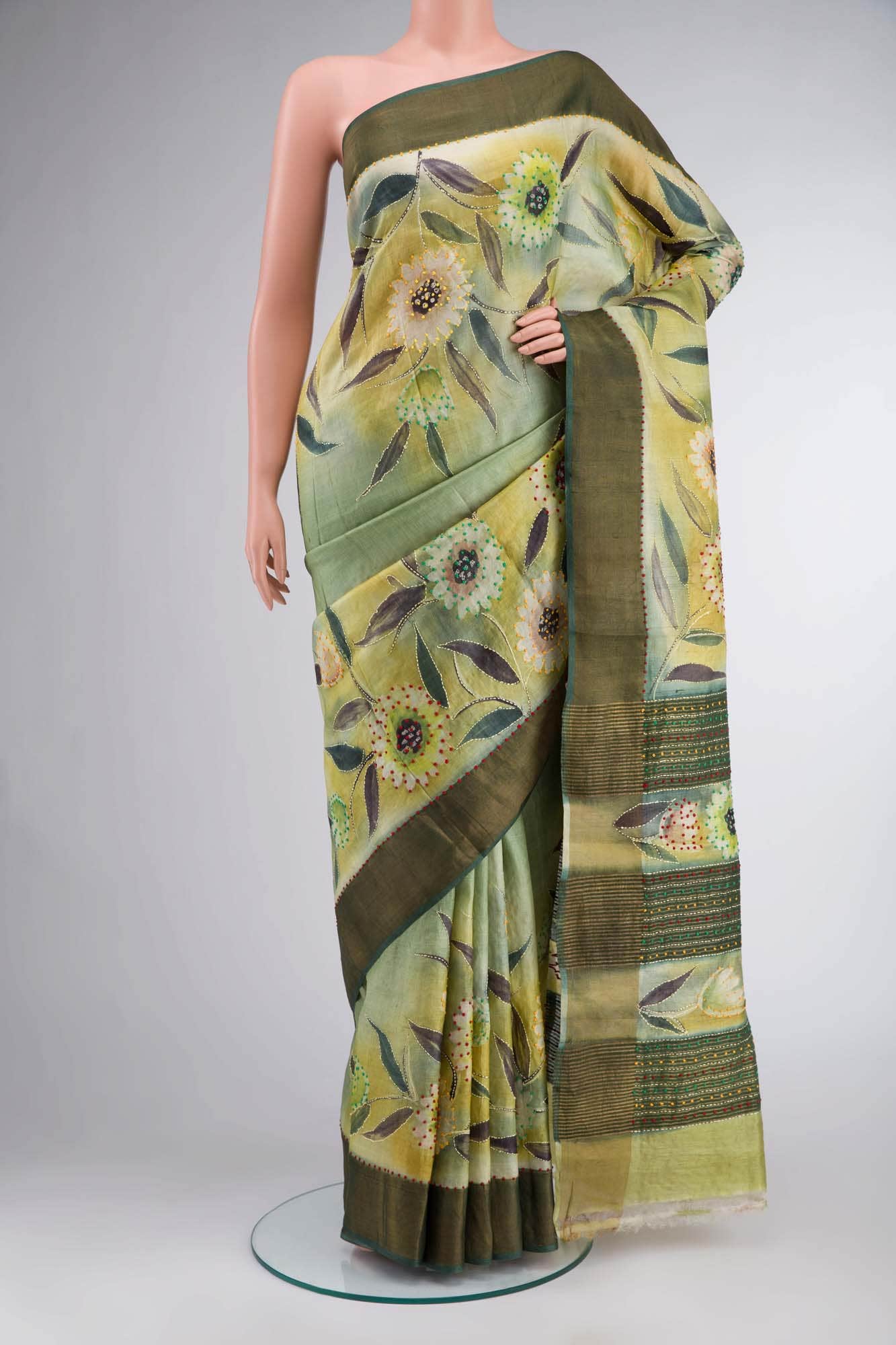 Green Bhagalpuri Tussar Silk Saree