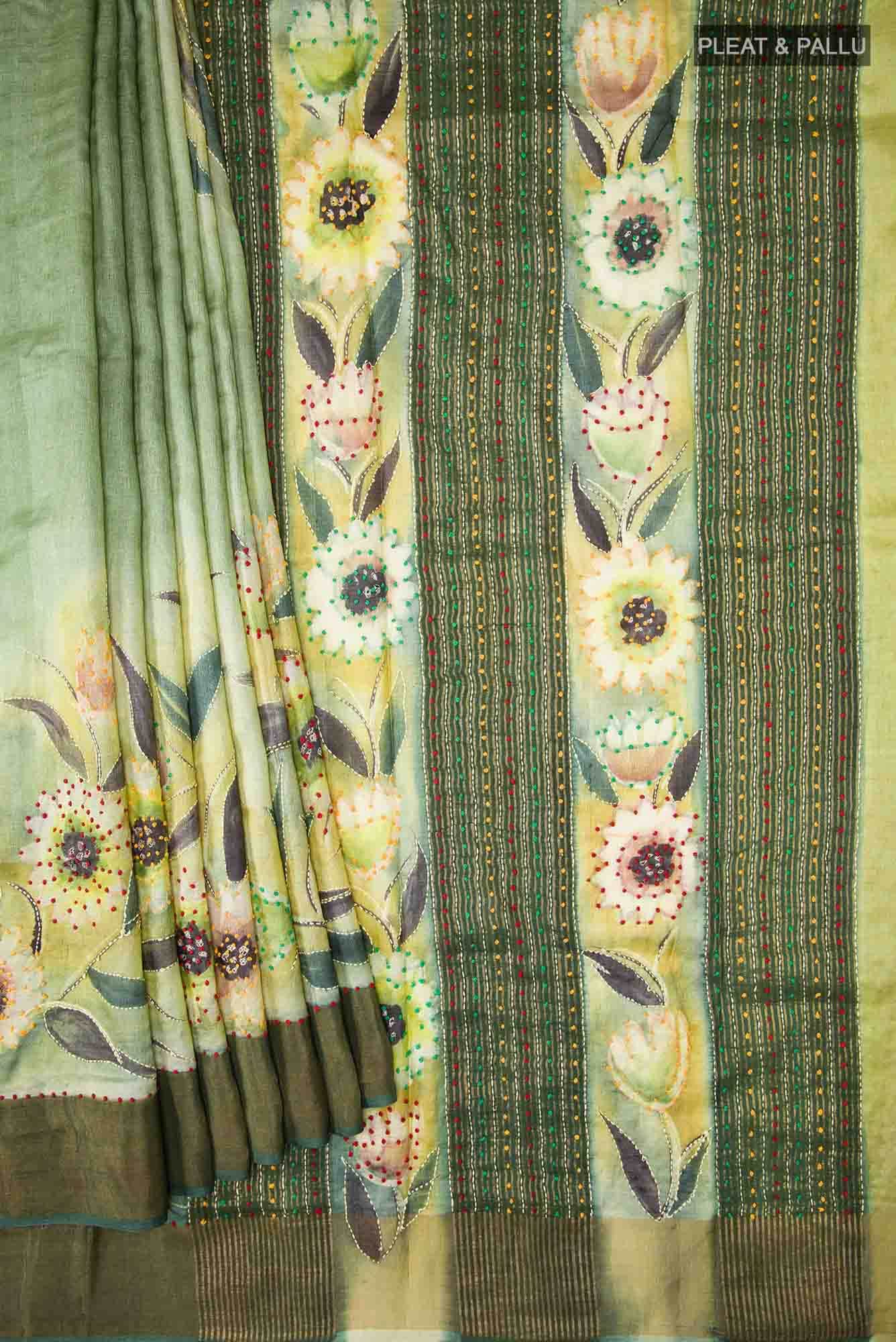 Green Bhagalpuri Tussar Silk Saree