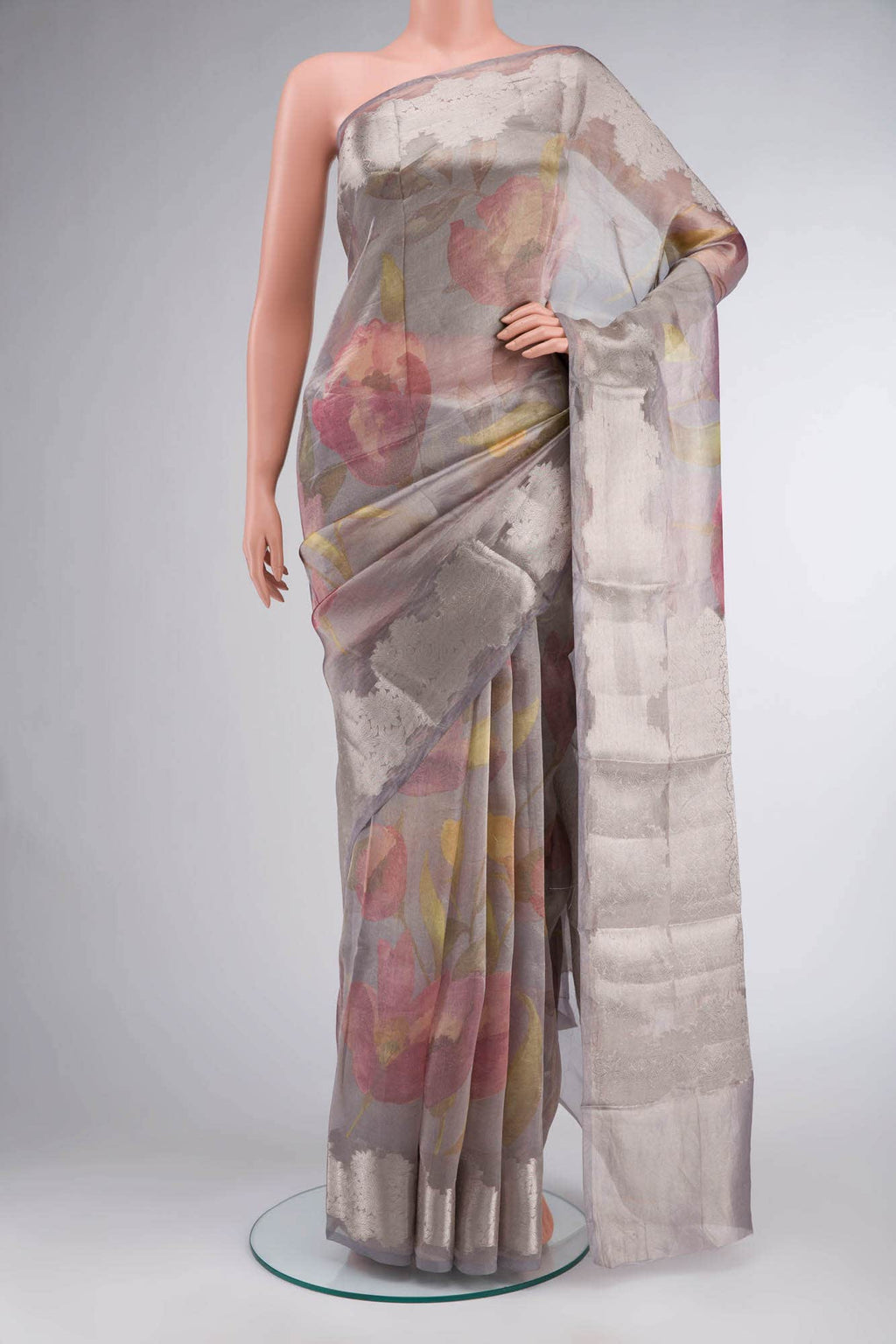 Grey Tissue Silk Saree