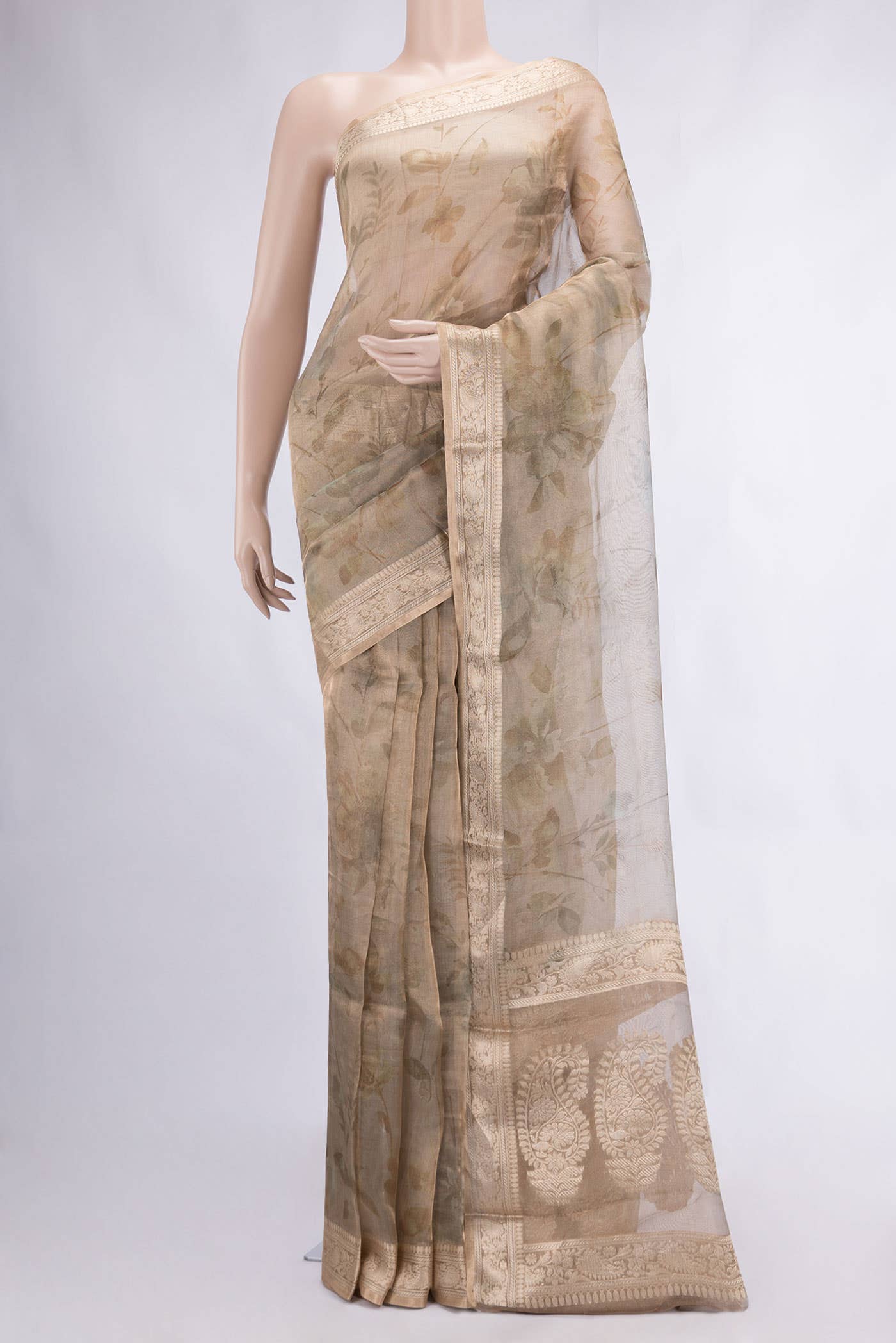 Brown Dual Tone Organza Silk Saree
