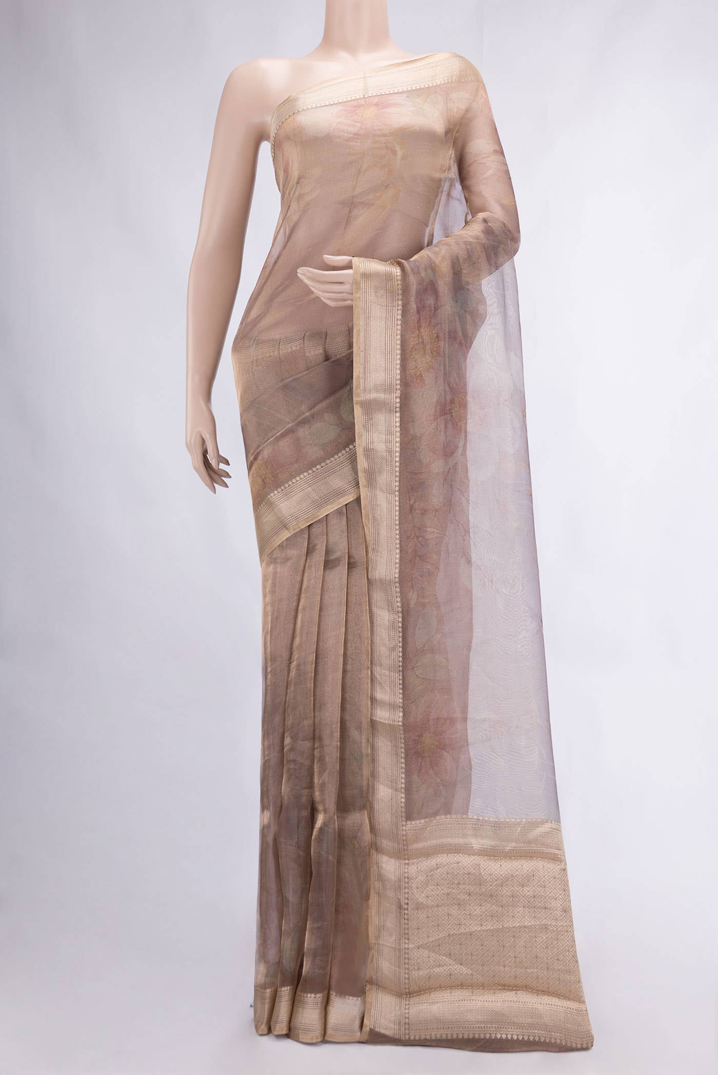 Brown Dual Tone Organza Silk Saree
