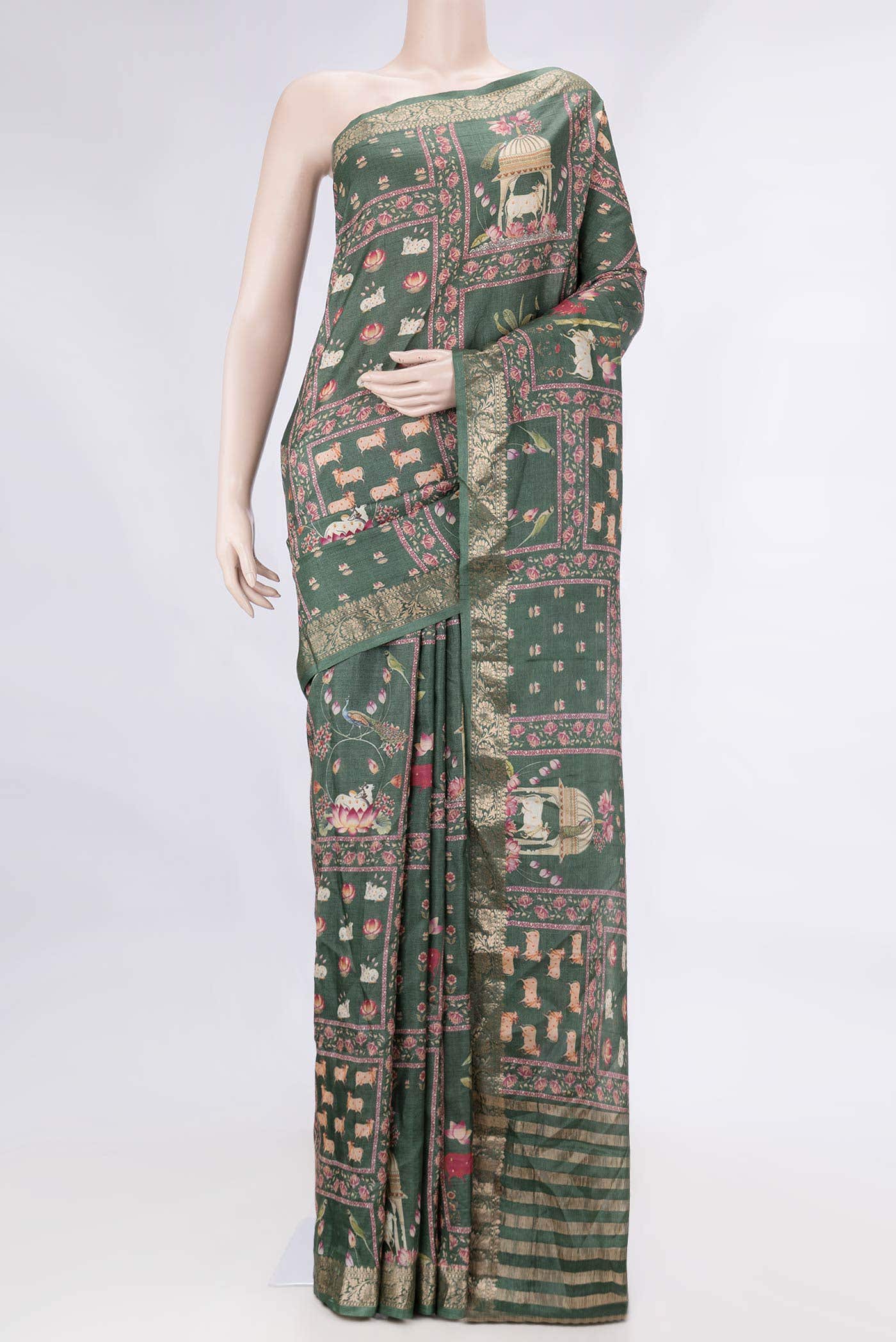Green Dual Tone Tussar Silk Saree