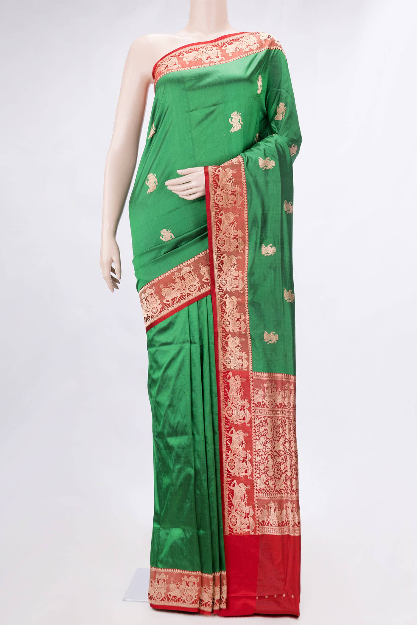 Bottle Green Dual Tone Banarasi Silk Saree