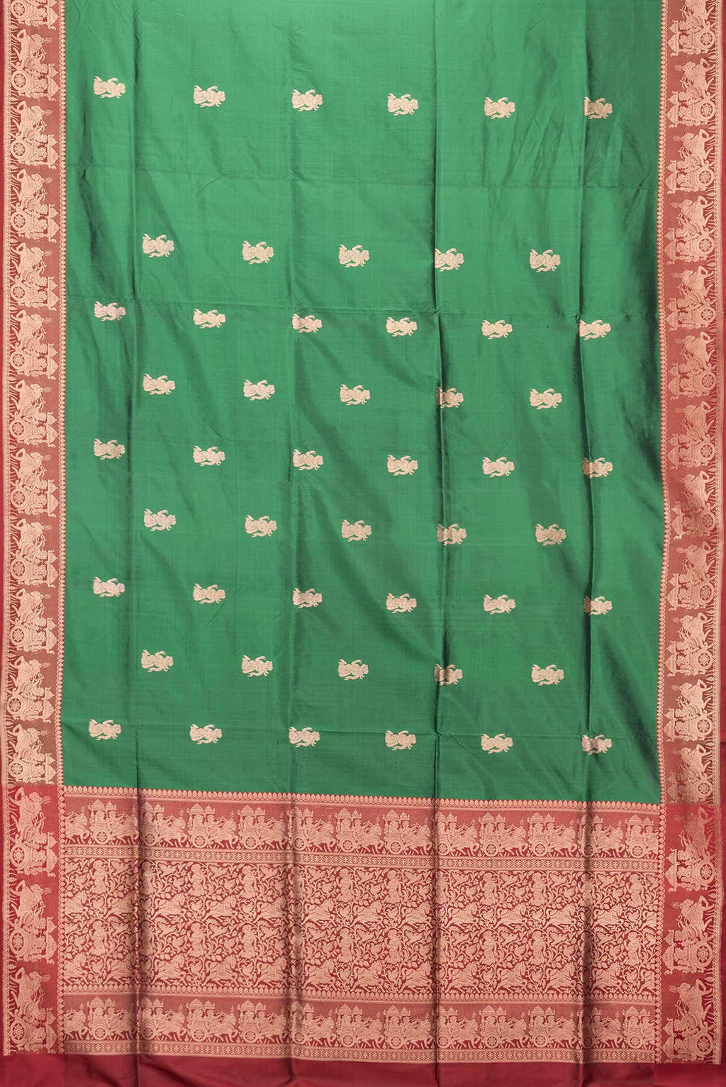 Bottle Green Dual Tone Banarasi Silk Saree