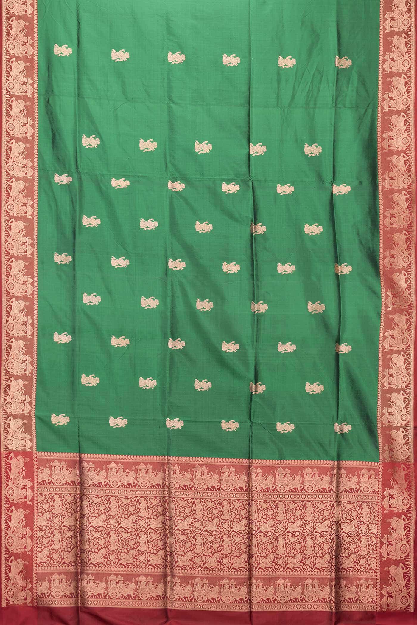 Bottle Green Dual Tone Banarasi Silk Saree