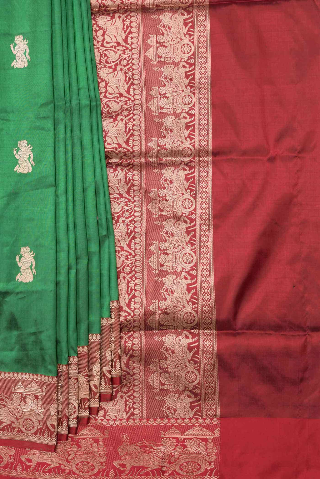 Bottle Green Dual Tone Banarasi Silk Saree