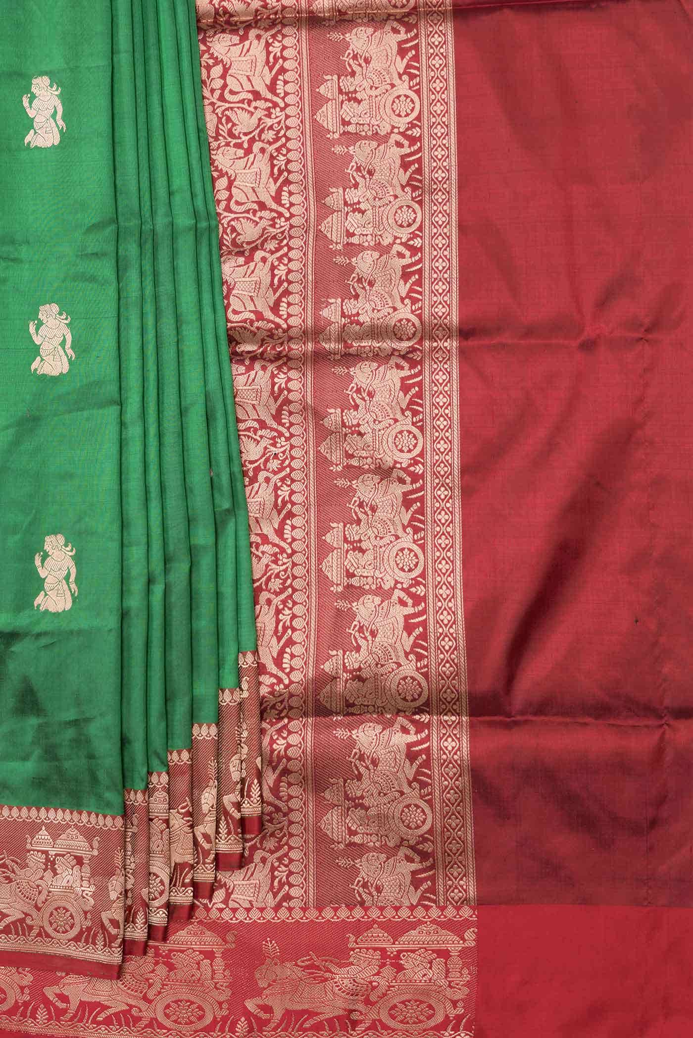 Bottle Green Dual Tone Banarasi Silk Saree