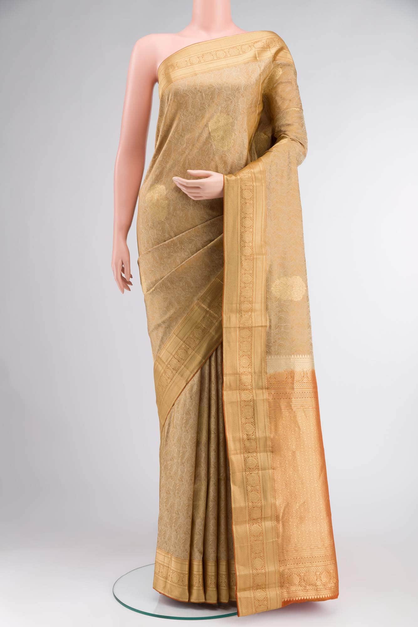 Beige Dual Tone Bangalore Silk Saree