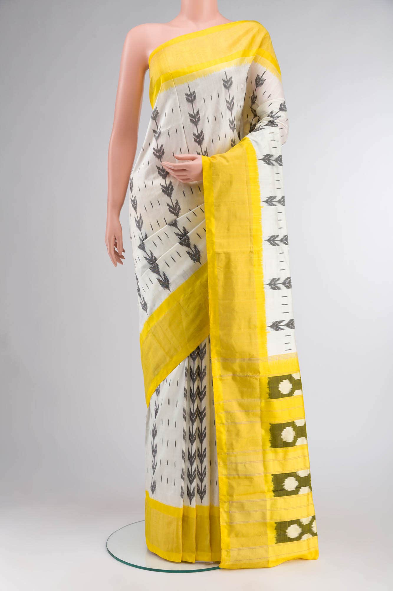 Cream Pochampally Silk Saree